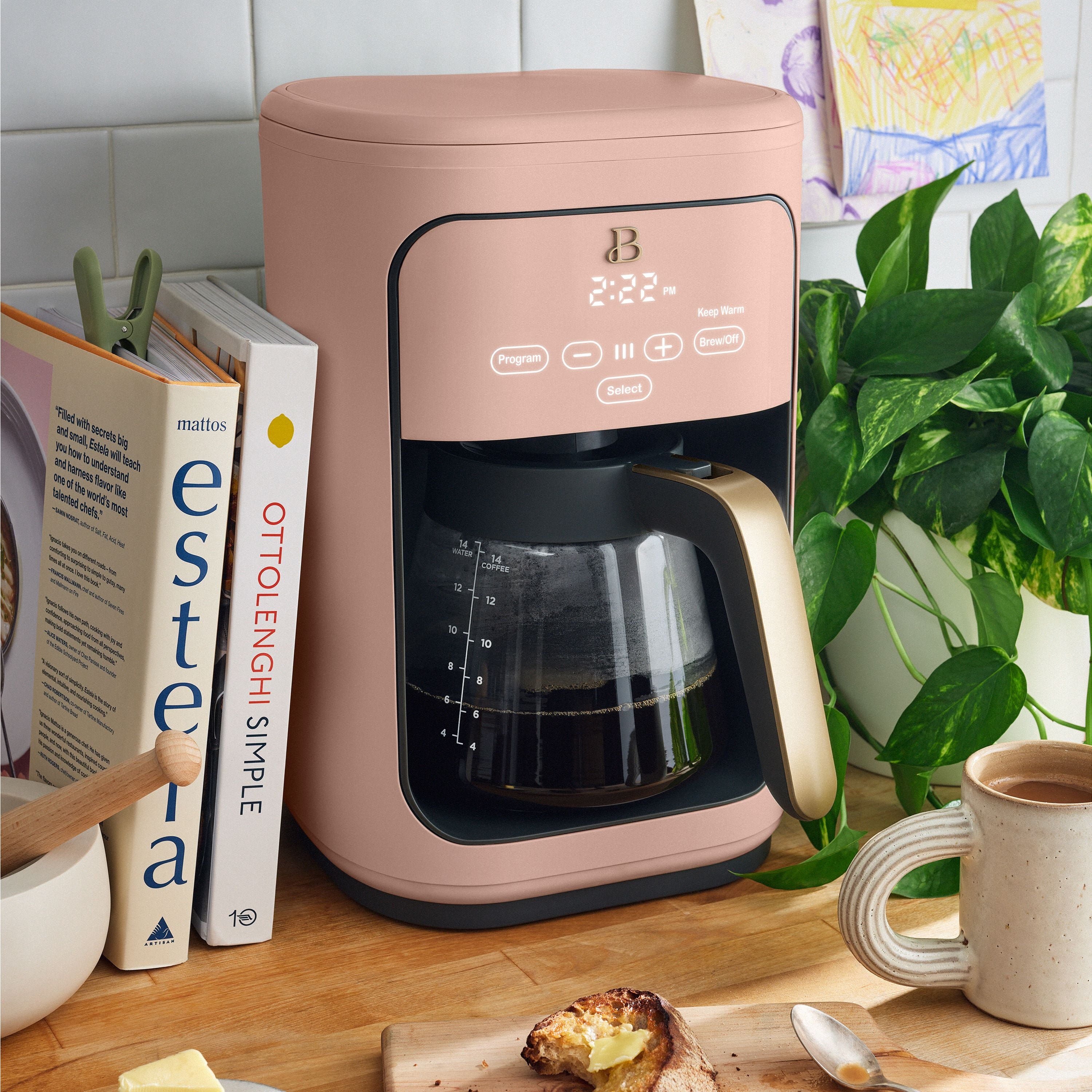 Beautiful 14-Cup Programmable Drip Coffee Maker with Touch-Activated Display, White Icing by Drew Barrymore