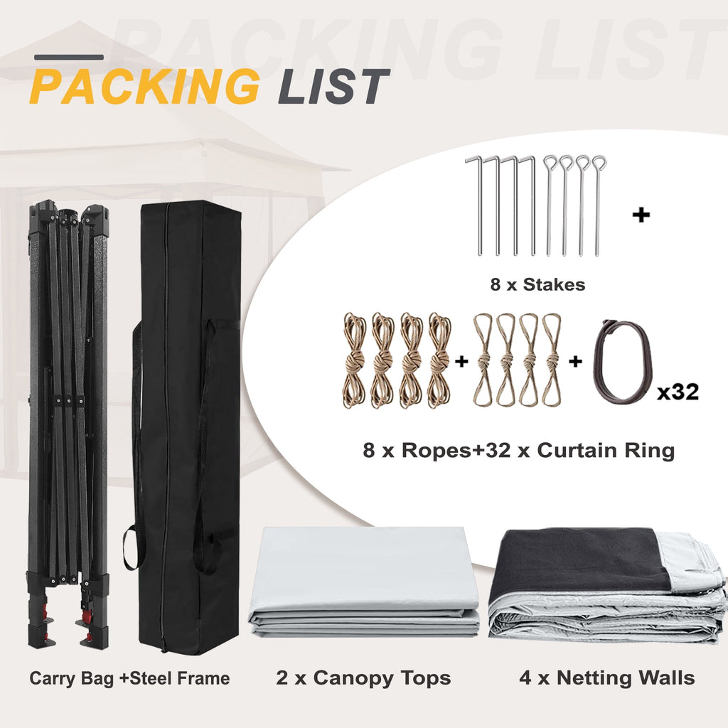 ABCCANOPY 13'x13' Gazebo Tent Outdoor Pop up Gazebo Canopy Shelter with Mosquito Netting, Brown