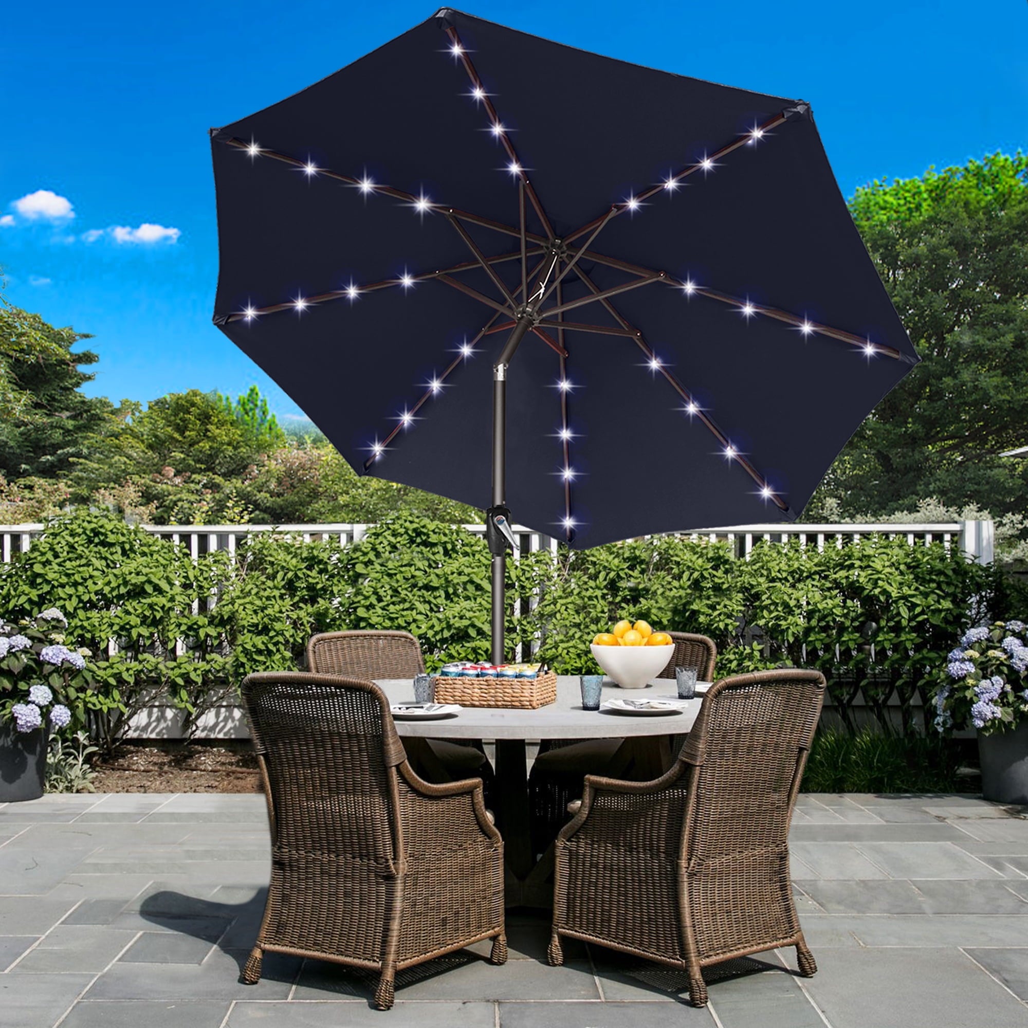 ABCCANOPY 7.5ft Patio Solar Umbrella LED Outdoor Umbrella with Tilt and Crank, Turquoise