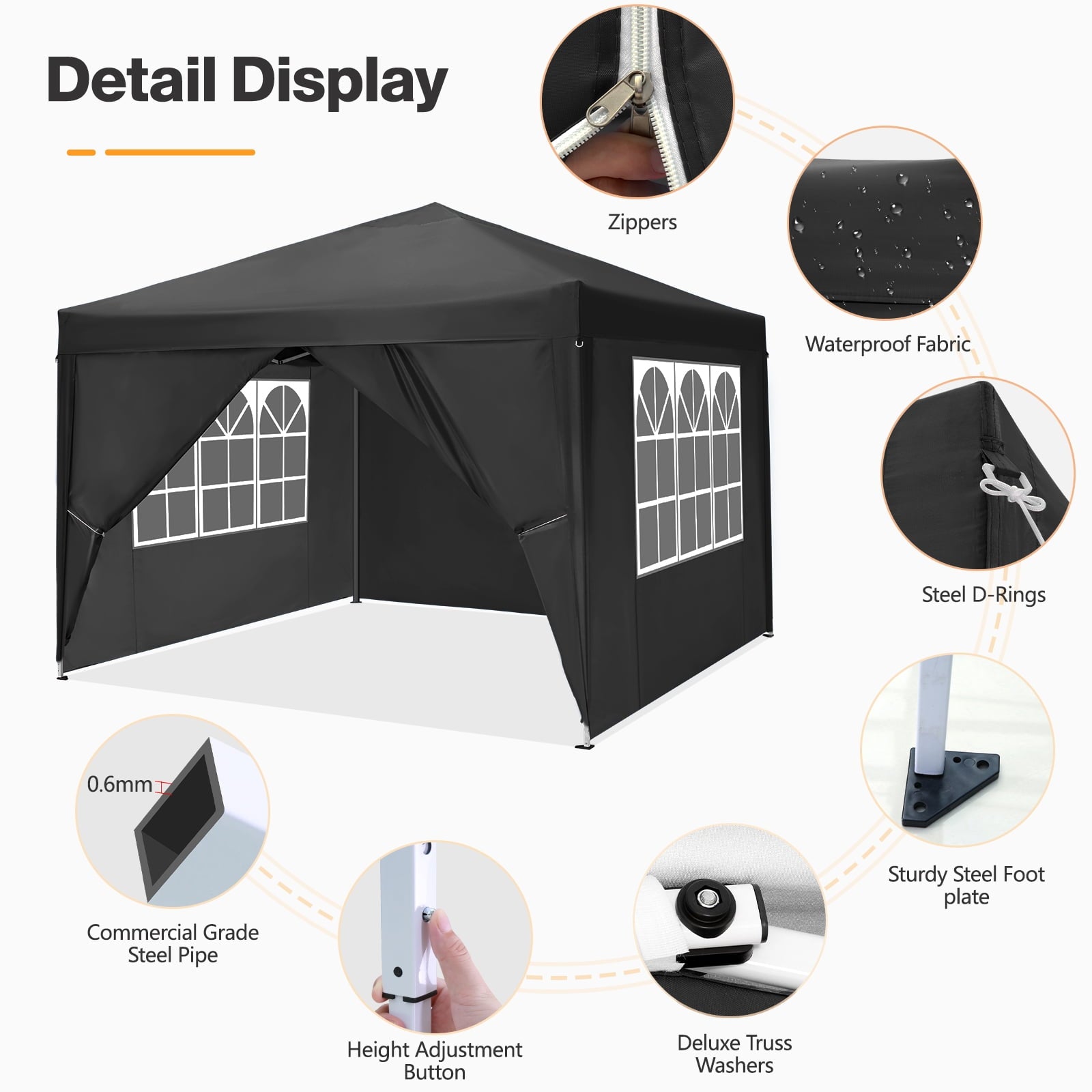 10'x 10' Pop up Canopy 1 Person Setup Canopy Portable Outdoor Party Instant Shelter with 4 Removable Sidewalls & Carrying Bag for Wedding Picnics Camping, White