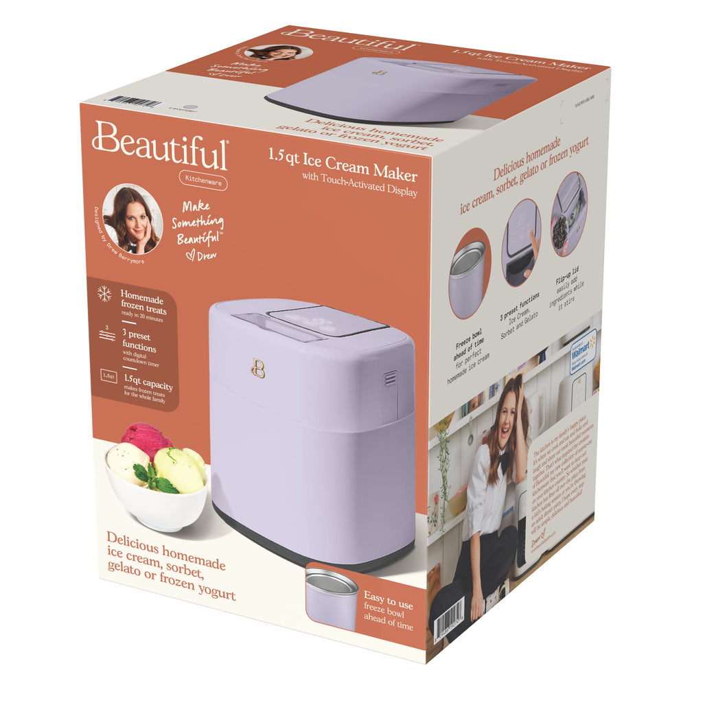 Beautiful 1.5 Qt Ice Cream Maker with Touch Activated Display, White Icing by Drew Barrymore