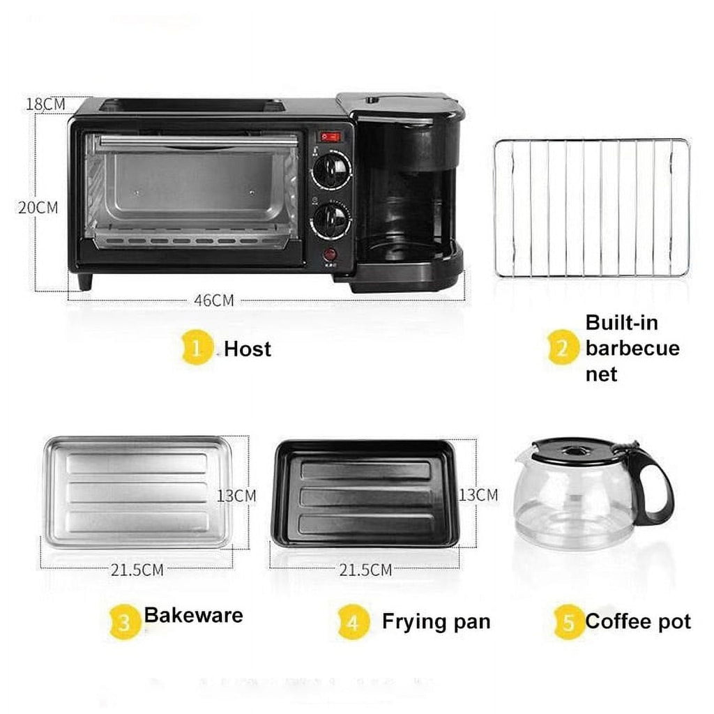 3-in-1 Breakfast Maker Multi-function Coffee Maker, Non-Stick Griddle, and Toaster Oven Household All-in-one Breakfast Machine
