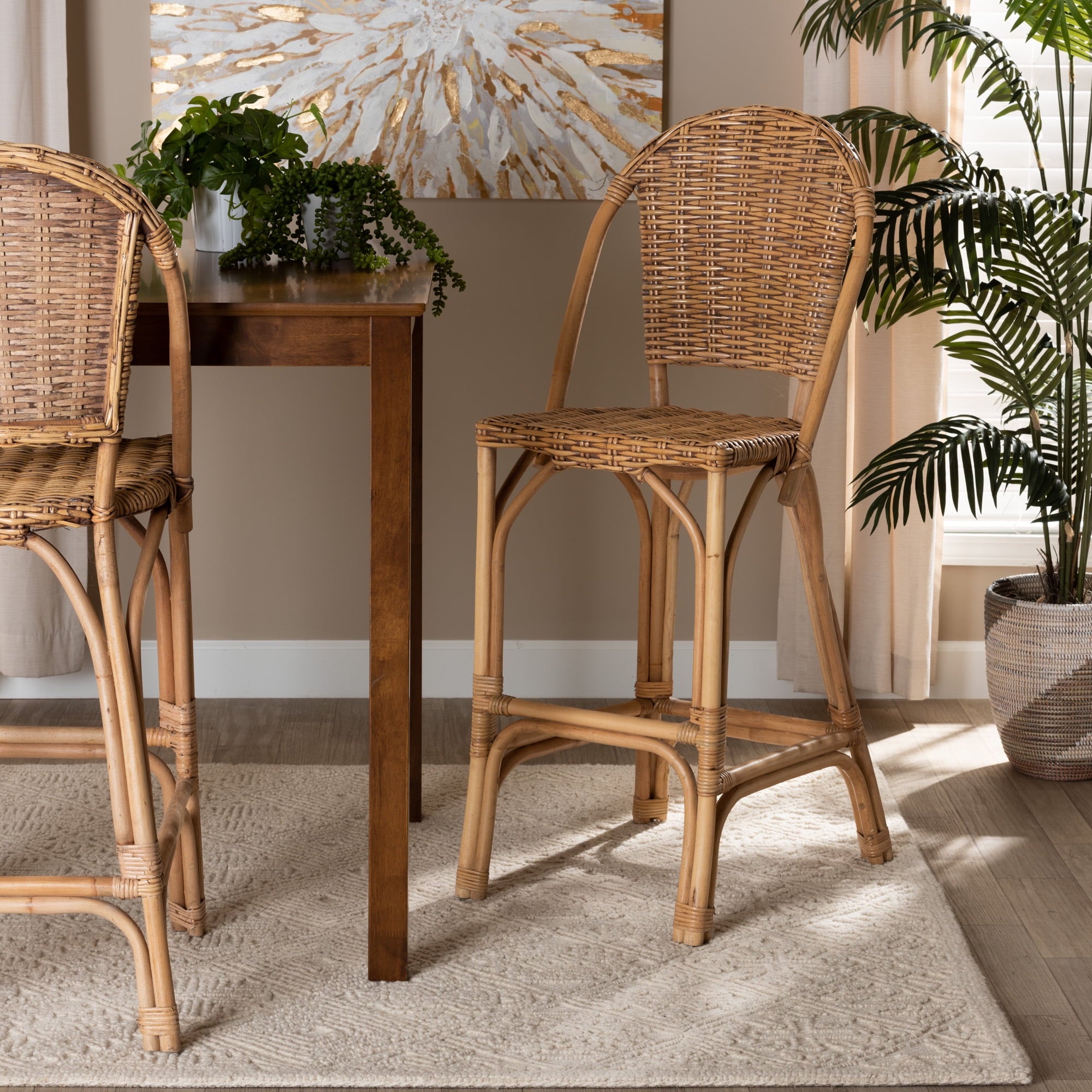 bali & pari Neola Rattan BOHO Bar Stool, Natural Brown