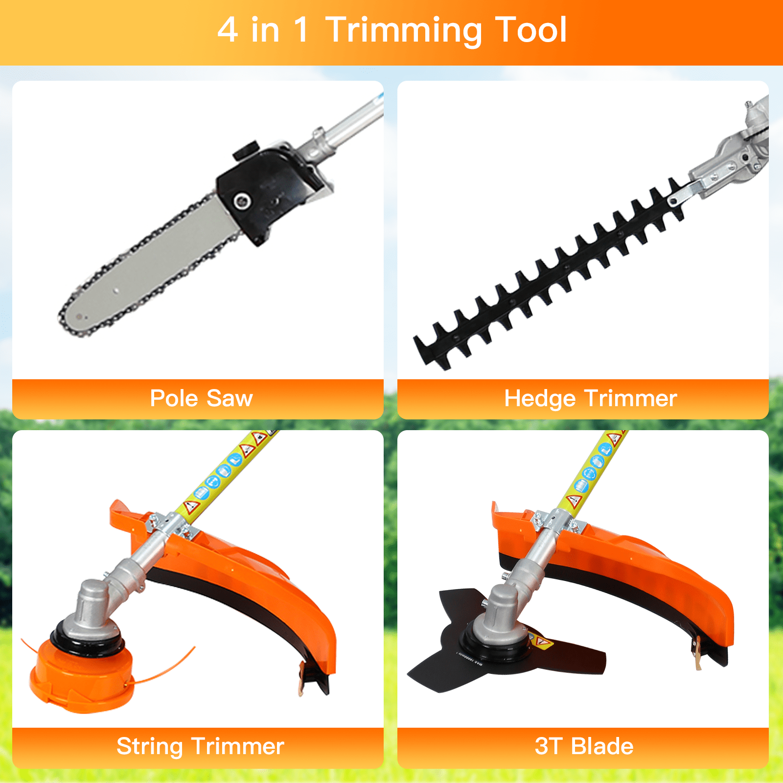 4 in 1 Weed Eater Grass Trimmer, Multi-Functional String Trimmer with Gas Pole Saw, Hedge Trimmer, Weed Trimmer, and Brush Cutter, Weed Eater for Patio Garden Lawn, 52CC 2-Cycle