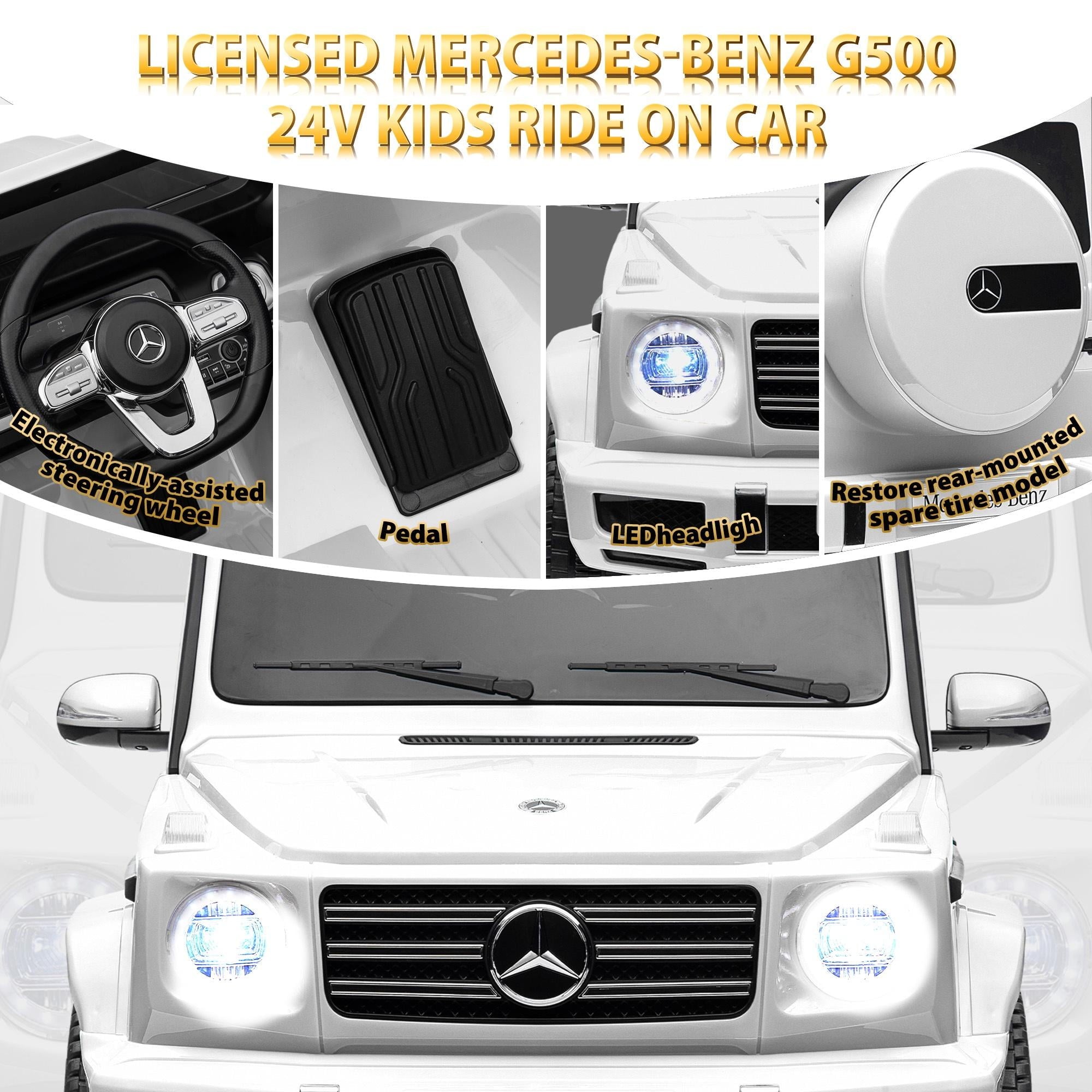 24V Ride on Car with Remote Control for Kids Mercedes Benz Ride on Car Toy for Boys and Girls 3-6 Years Old, Electric Vehicle, Bluetooth, LED Light, White