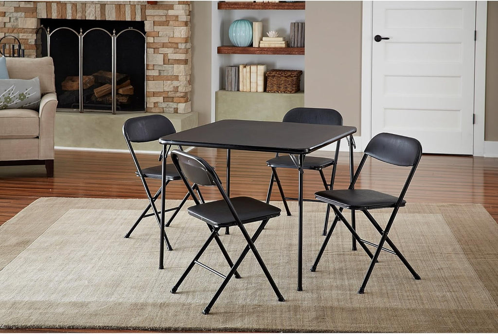 5-Piece Card Table Set Low-Maintenance And Long-Lasting Powder-Coat Frame Finish, Black