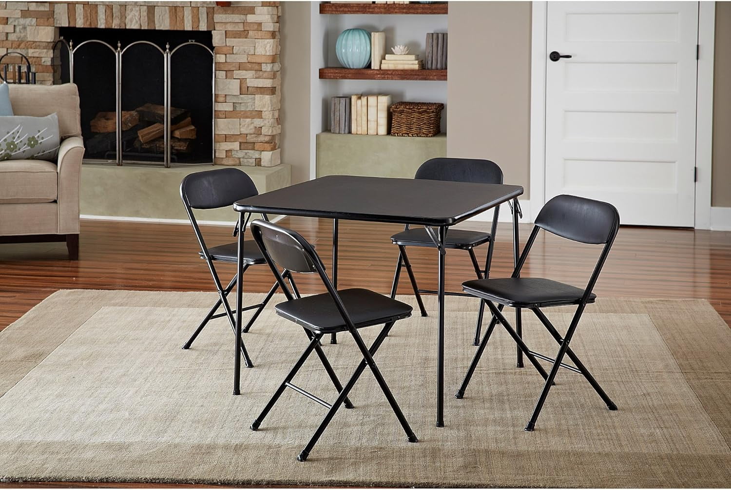 5-Piece Card Table Set Low-Maintenance And Long-Lasting Powder-Coat Frame Finish, Black