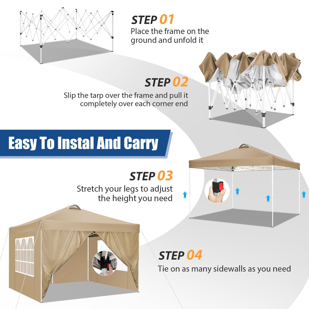 10'x10' EZ Pop Up Canopy with Top Vent, Large Commercial Tent, Waterproof and Sunproof with 4 Removable Sidewalls, Suitable for Weddings come with 4 Sandbags (Black)