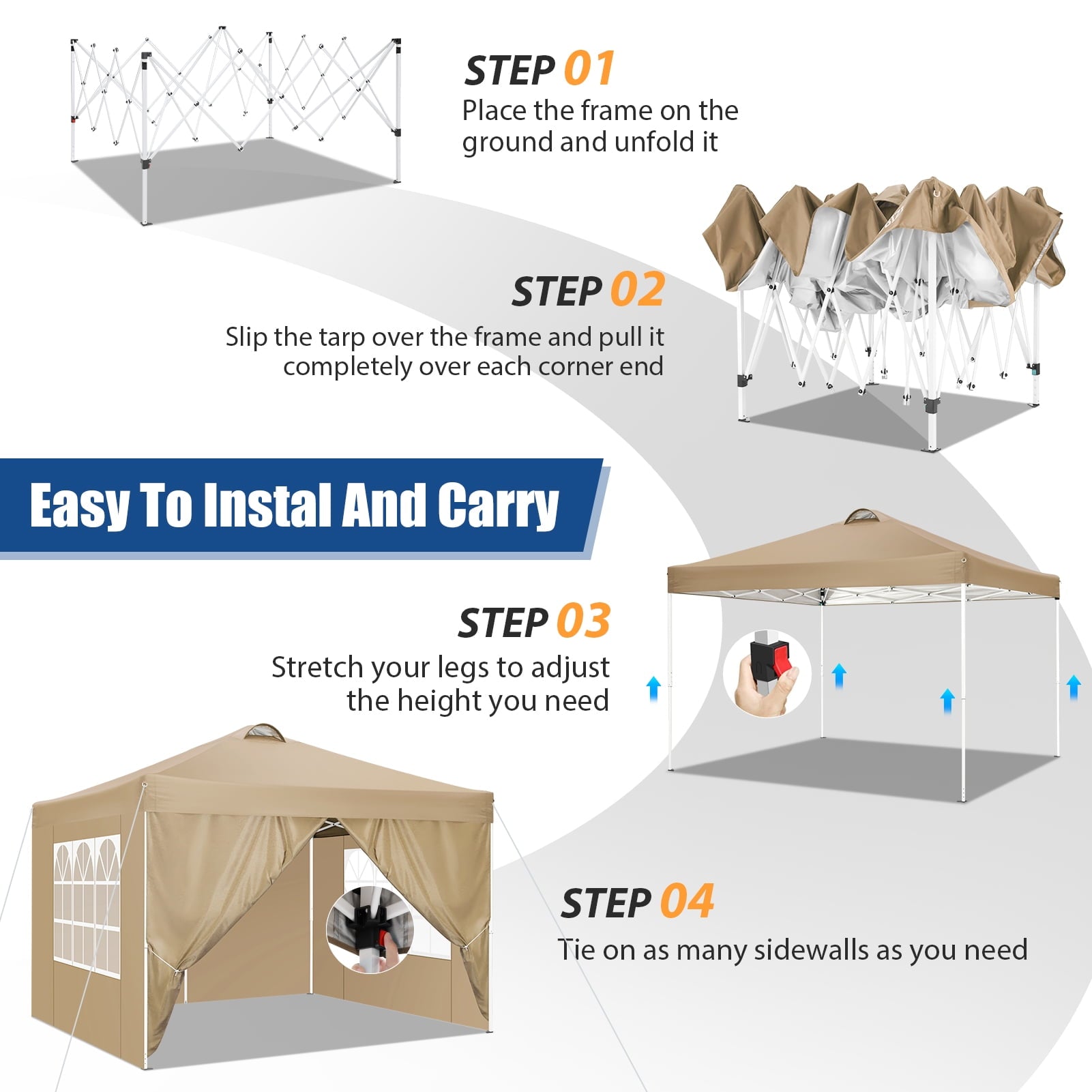 10'x10' EZ Pop Up Canopy with Top Vent, Large Commercial Tent, Waterproof and Sunproof with 4 Removable Sidewalls, Suitable for Weddings come with 4 Sandbags (Black)