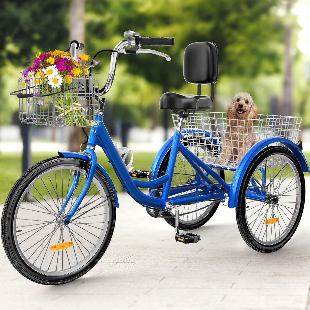 26" Adult Tricycle 3 Wheel Bikes 1 Speed Trike Bike 24" - Blue