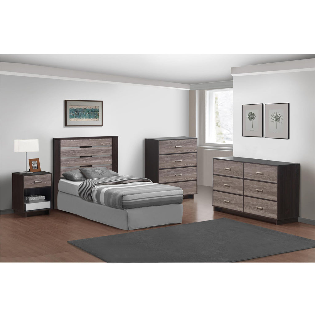 Ameriwood Home Lennon Tall 5 Drawer Dresser, Medium Brown and Faux Rattan