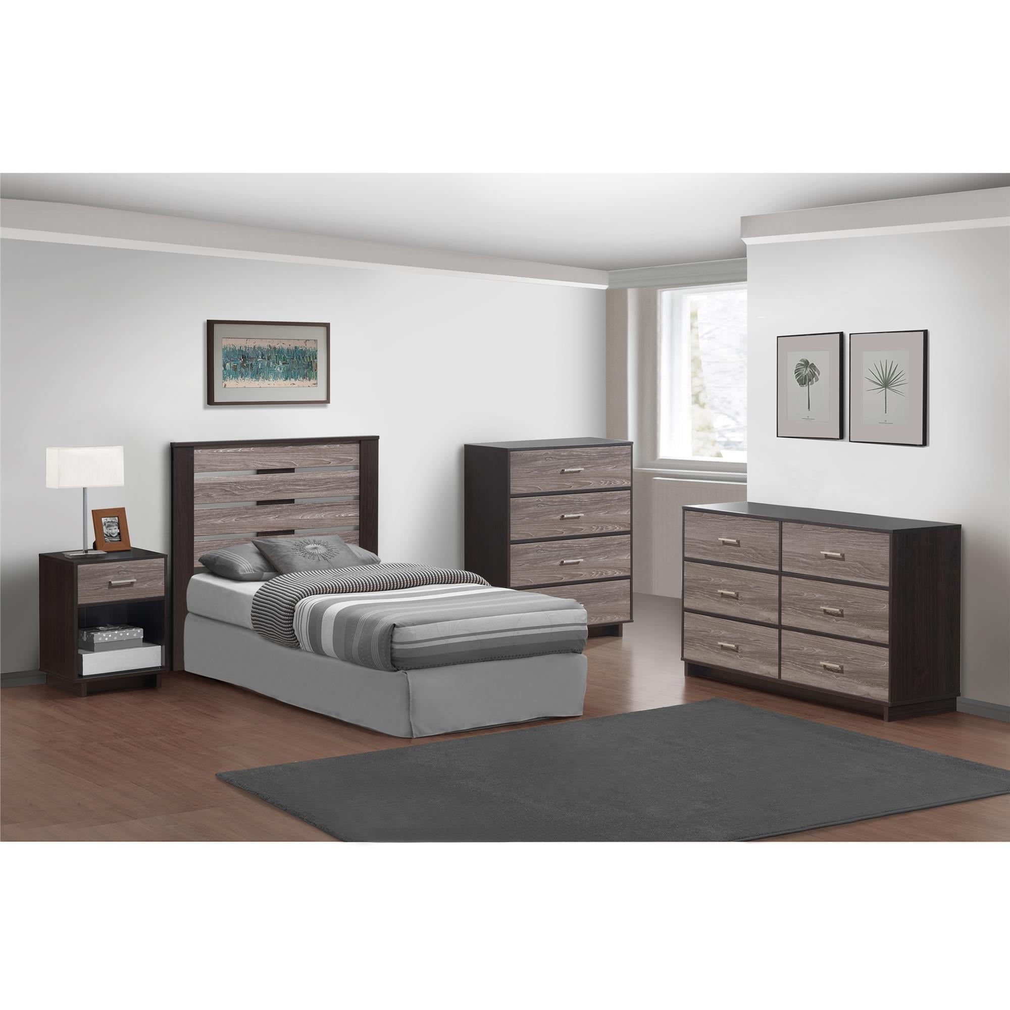 Ameriwood Home Lennon Tall 5 Drawer Dresser, Medium Brown and Faux Rattan