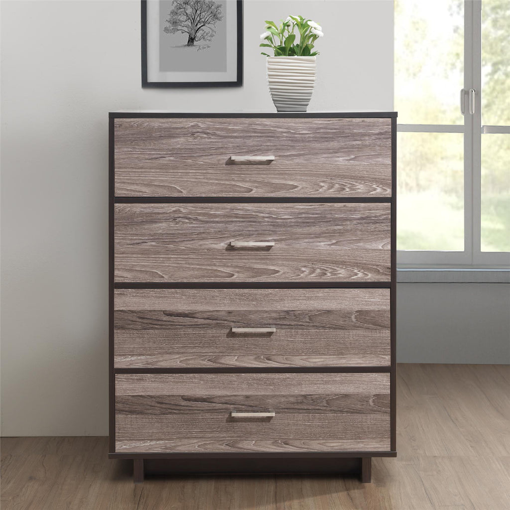 Ameriwood Home Lennon Tall 5 Drawer Dresser, Medium Brown and Faux Rattan