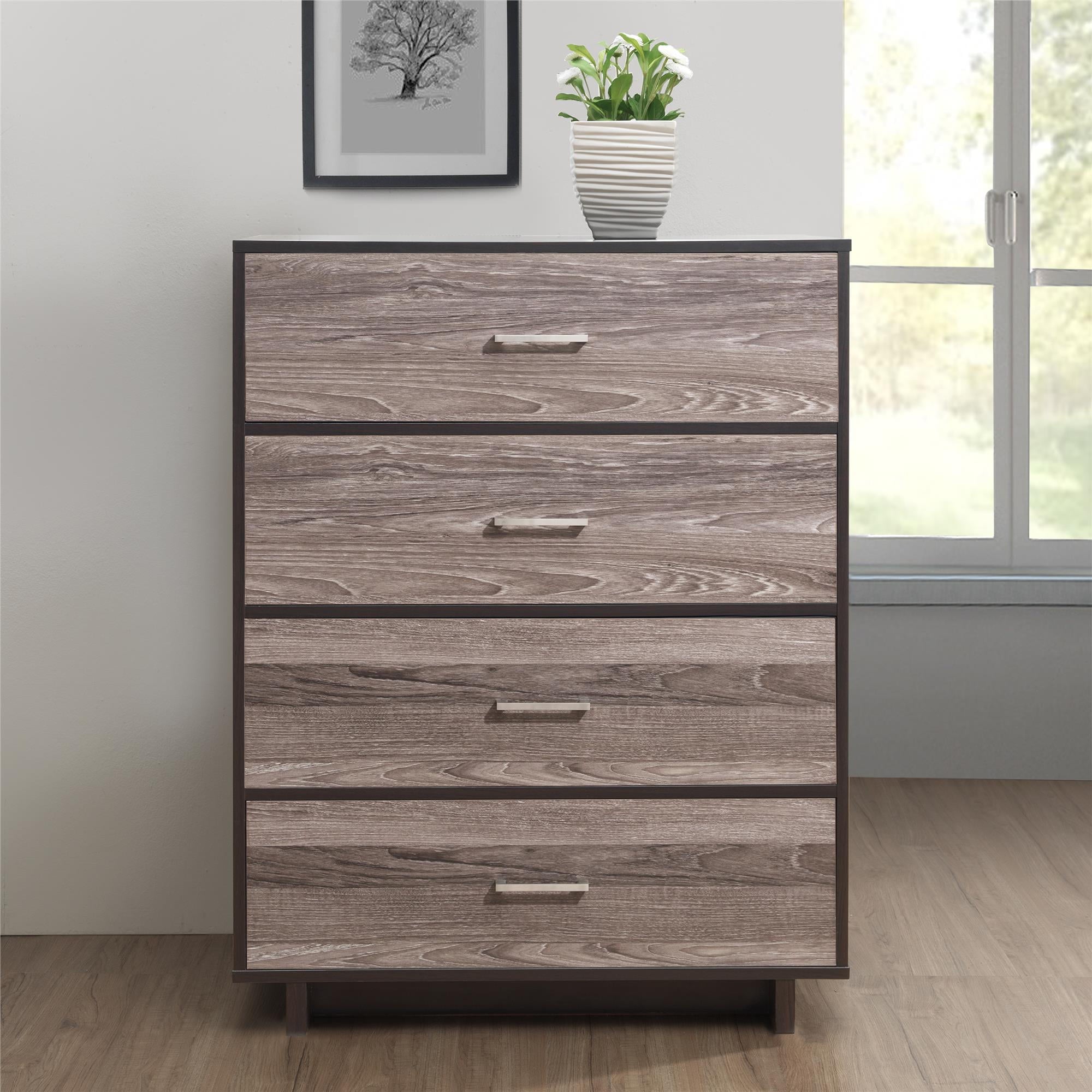 Ameriwood Home Lennon Tall 5 Drawer Dresser, Medium Brown and Faux Rattan