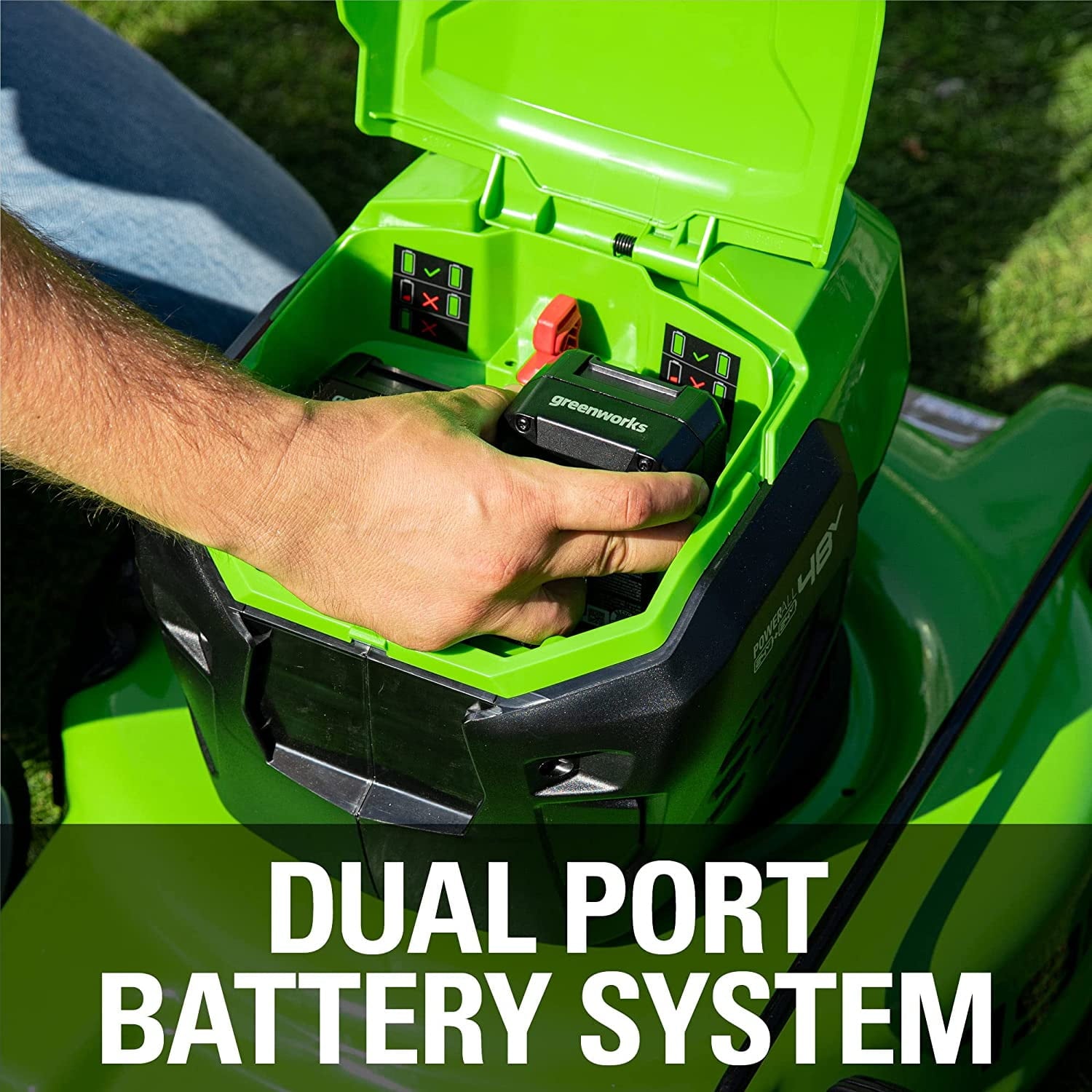 Greenworks 2 x 24V (48V) 19" Brushless Push Lawn Mower, 2 x 4.0Ah USB Batteries and Dual Port Rapid Charger Included