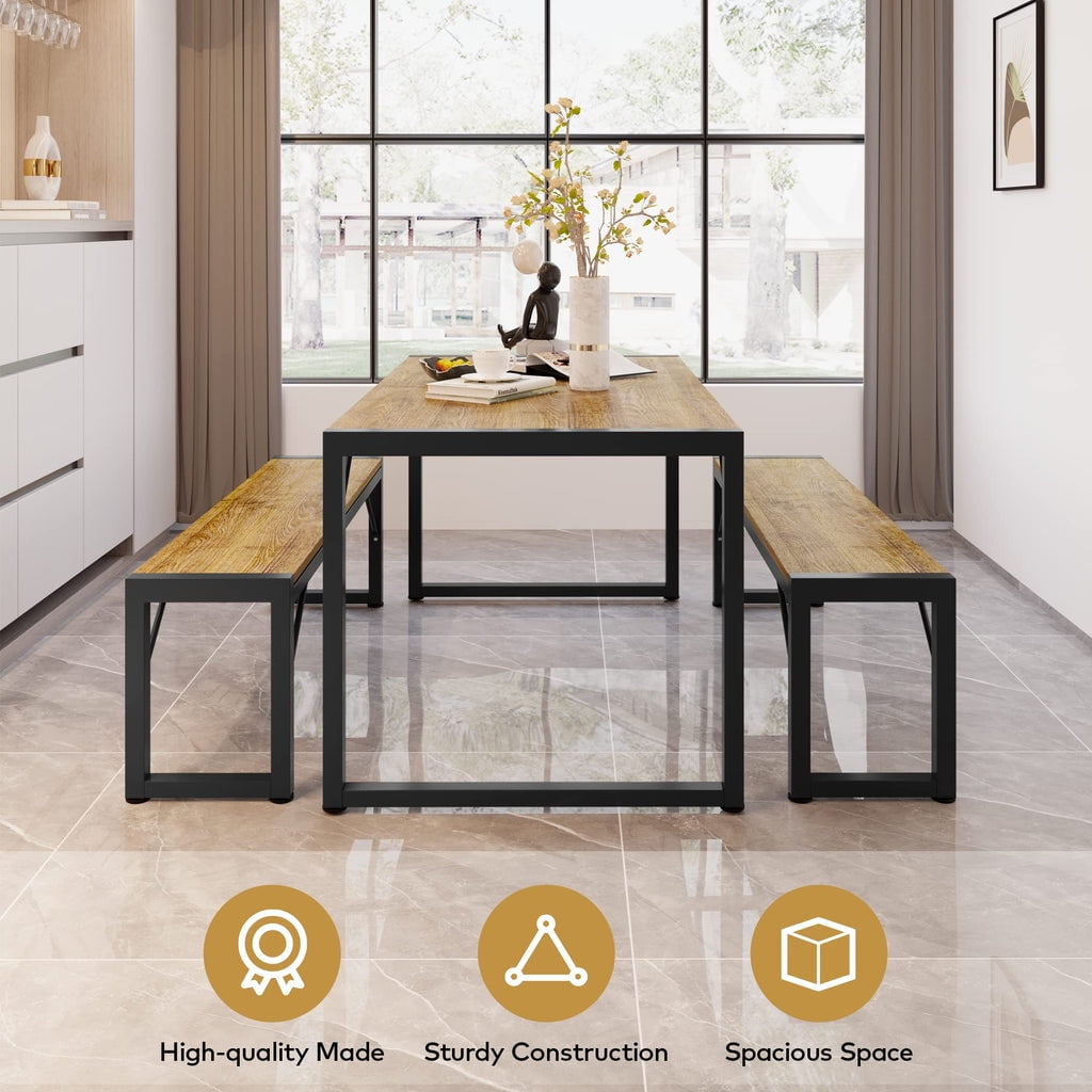 Aiho 45.5" Dining Table Set for 4, Kitchen Table with 1 Table & 2 Benches, Dining Room Set for Small Spaces - Gray