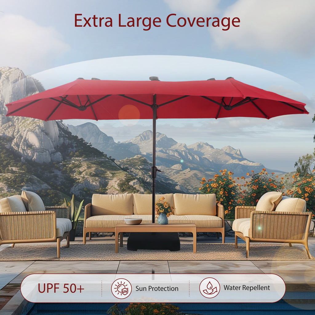 Alpha Joy 13x6.5ft Double-Sided Extra Large Outdoor Patio Umbrella with Crank Handle, Beige
