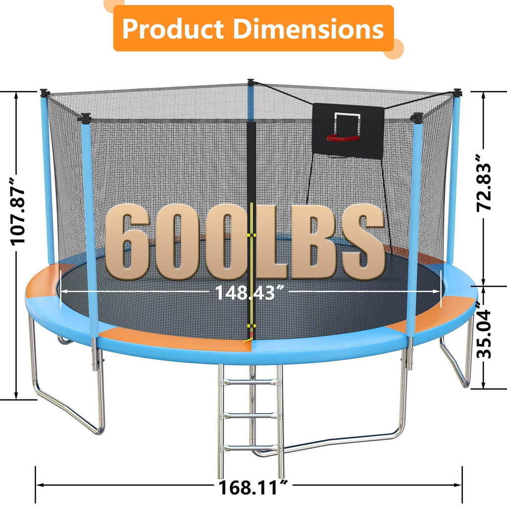 14ft Trampoline with Basketball Hoop, SEGMART Upgraded Round Kids Outdoor Trampoline with Enclosure, Heavy-Duty Backyard Trampoline for Adults and Kids, Blue