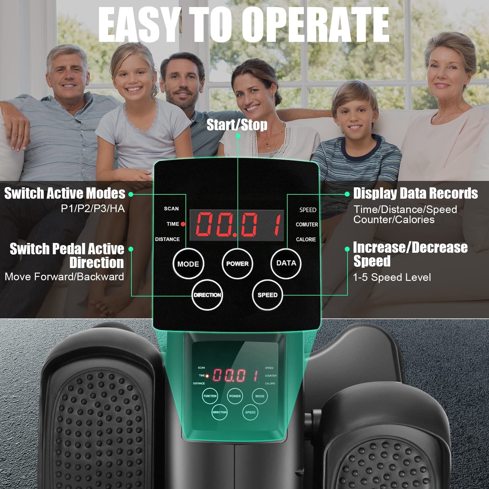 ANCHEER Elliptical Machine Electric Pedal Bike Exerciser Trainer with LCD Monitor Quiet Compact Exercise Under Desk Elliptical for Home Office Use, Blue