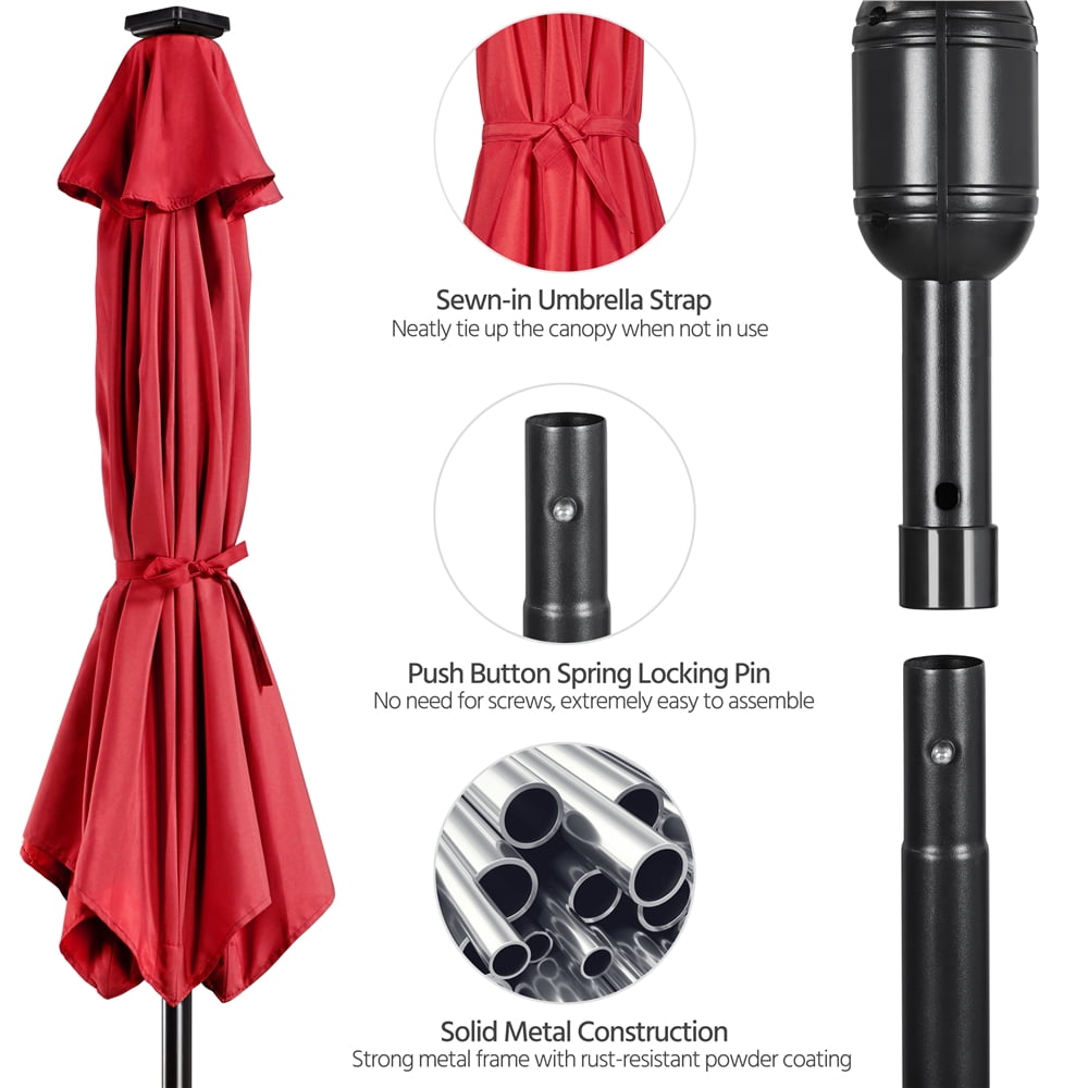 Alden Design 7.5ft Standard Patio Umbrella with LED Lights, Tan