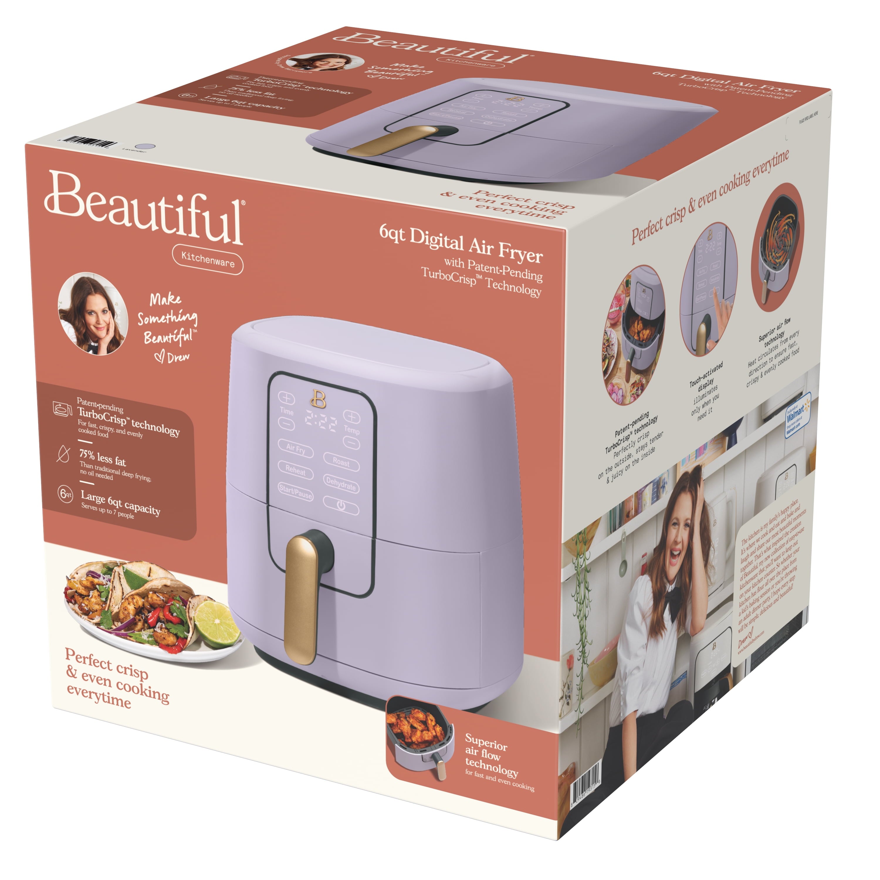 Beautiful 6 Qt Air Fryer with TurboCrisp Technology and Touch-Activated Display, White Icing by Drew Barrymore