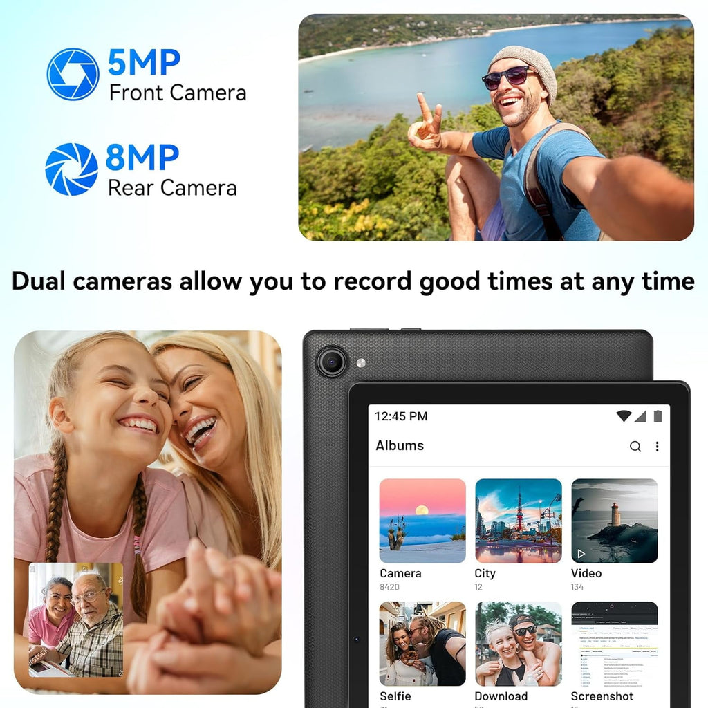 AEEZO Android 14 Tablet 10.1 inch Tablet, 8GB RAM + 64GB ROM (1TB TF), Octa-Core 2.0 GHz, WiFi 6, Bluetooth 5.0, Widevine L1, 5MP + 8MP, 5000mAh, Black