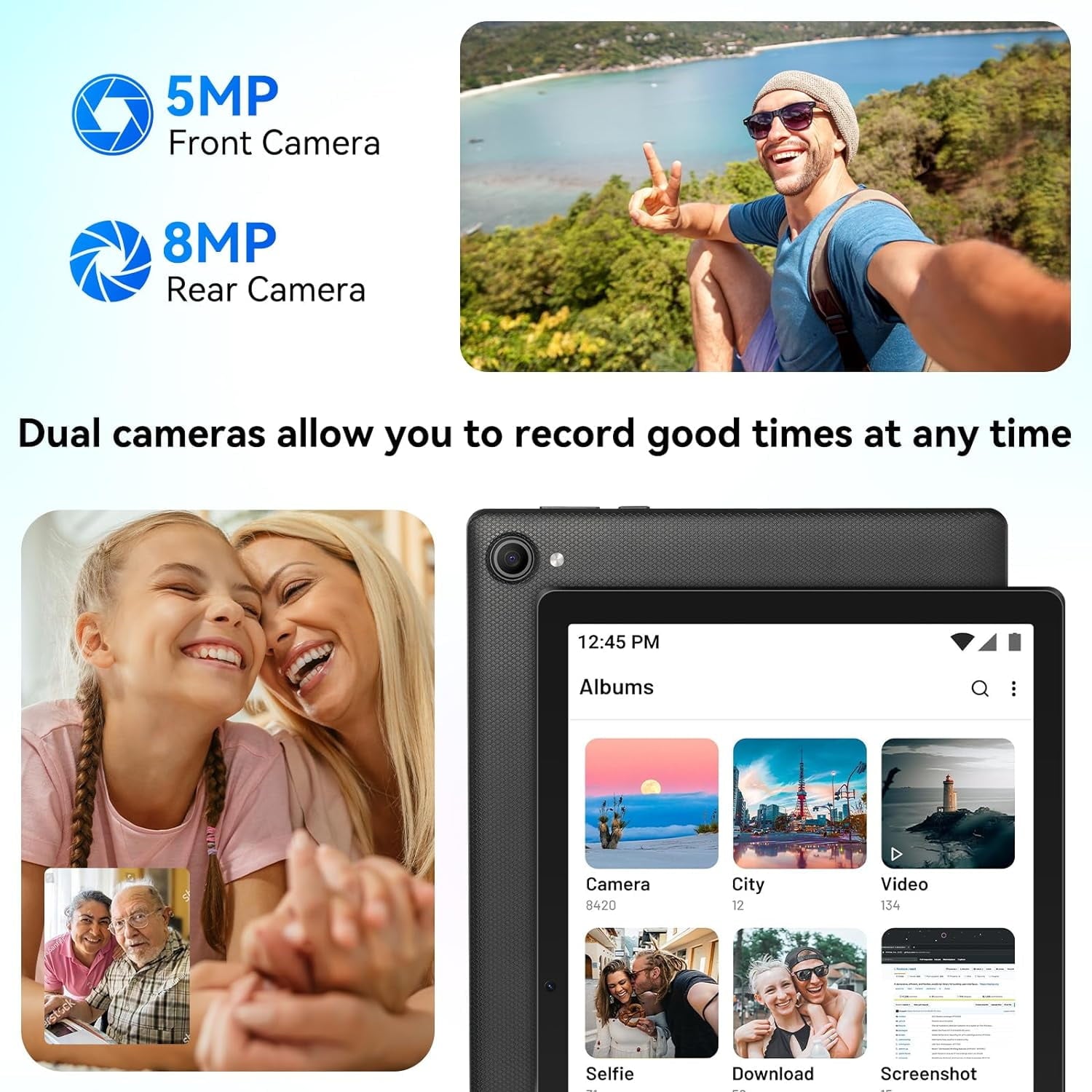 AEEZO Android 14 Tablet 10.1 inch Tablet, 8GB RAM + 64GB ROM (1TB TF), Octa-Core 2.0 GHz, WiFi 6, Bluetooth 5.0, Widevine L1, 5MP + 8MP, 5000mAh, Black