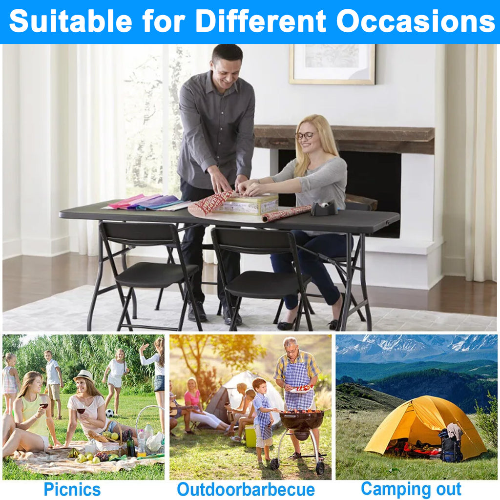 6 ft Rectangular Plastic Folding Table for Indoor Outdoor,Parties, Weddings, BBQs, Camping,Black
