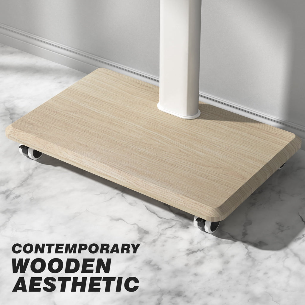 5Rcom Modern Floor Rolling TV Stand for TVs up to 65 inch, White, Wooden Base