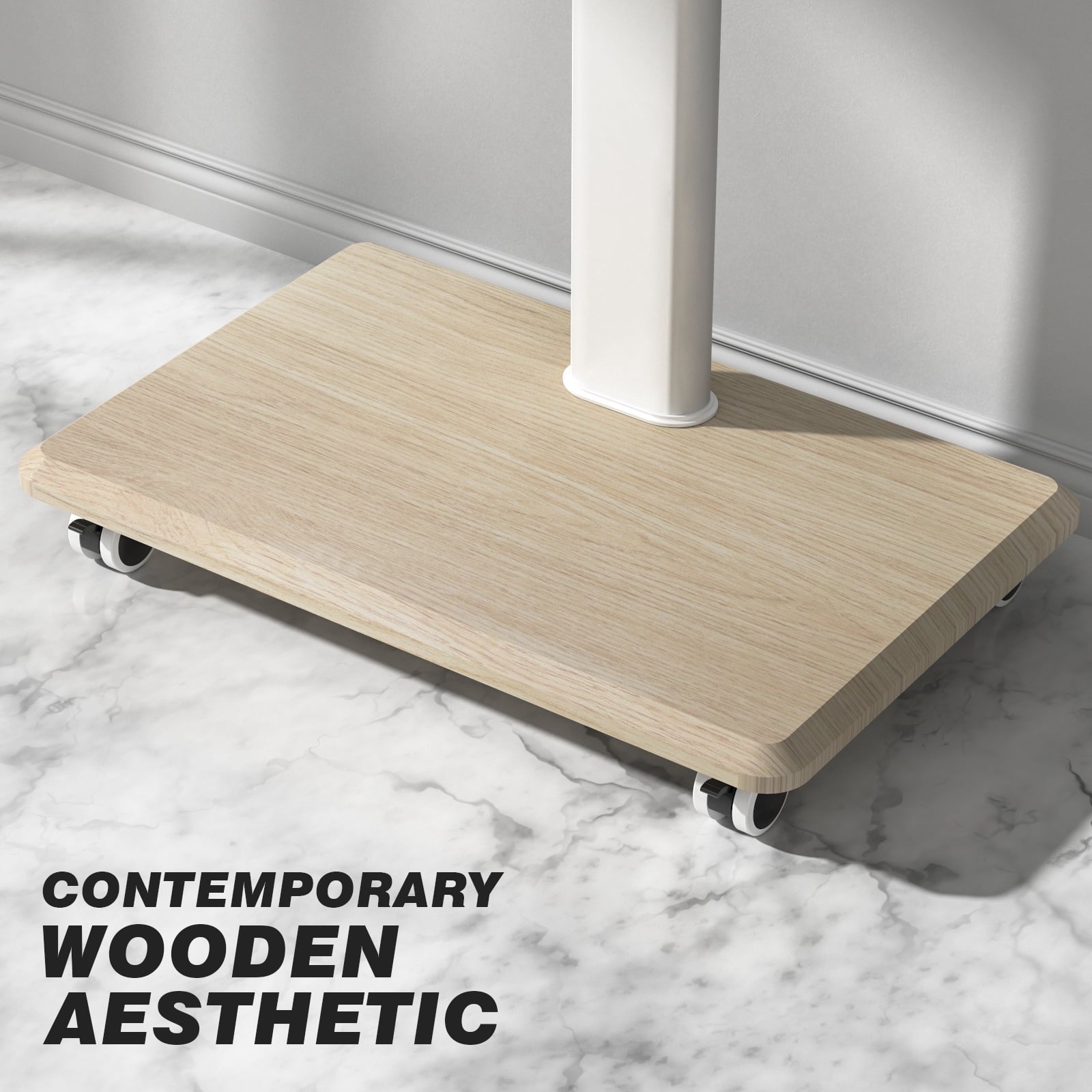 5Rcom Modern Floor Rolling TV Stand for TVs up to 65 inch, White, Wooden Base