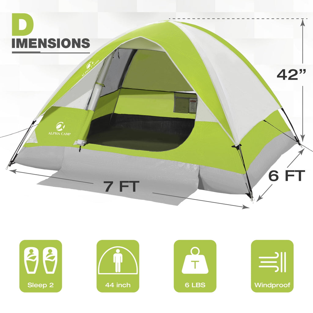 Alpha Camper 2-Person Camping Dome Tent Waterproof Portable Tent with Carry Bag, Blue