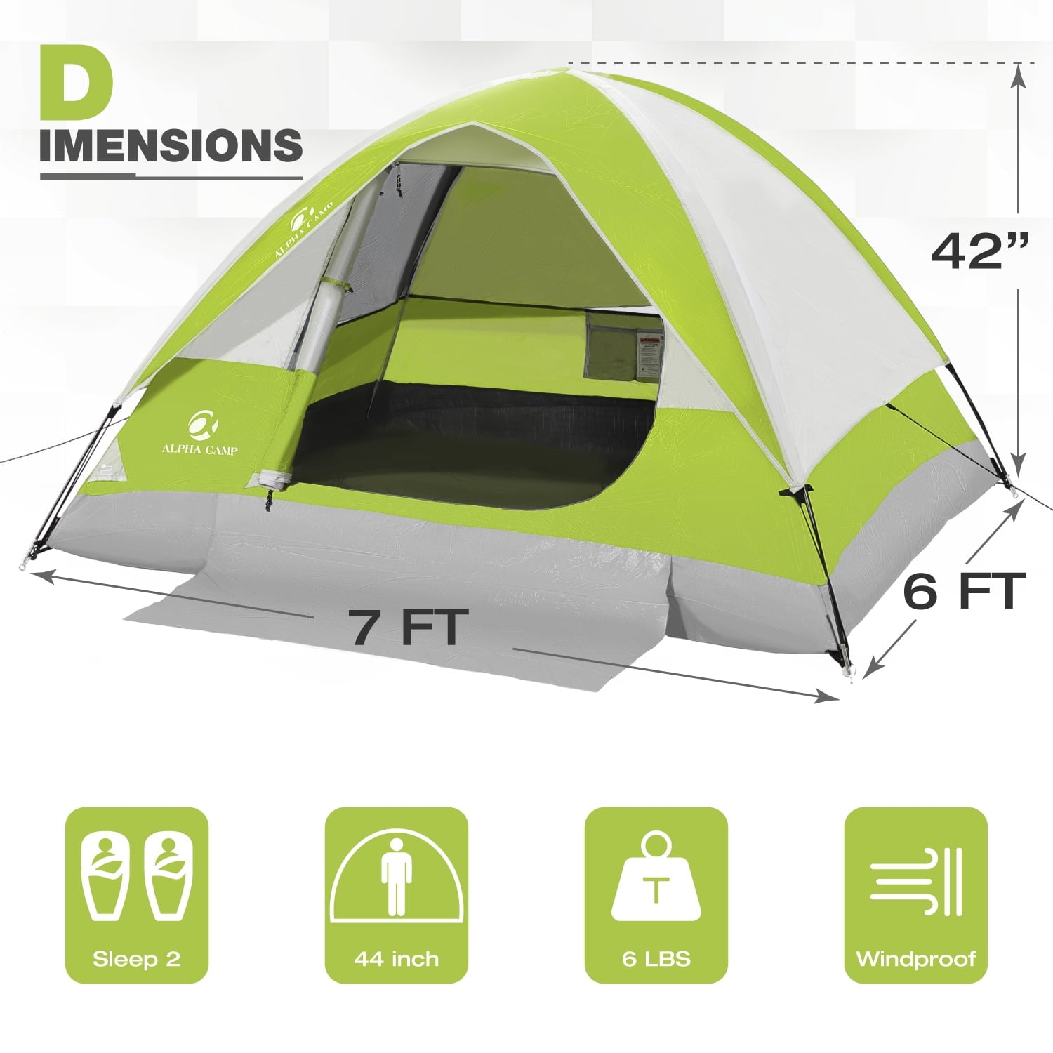 Alpha Camper 2-Person Camping Dome Tent Waterproof Portable Tent with Carry Bag, Blue