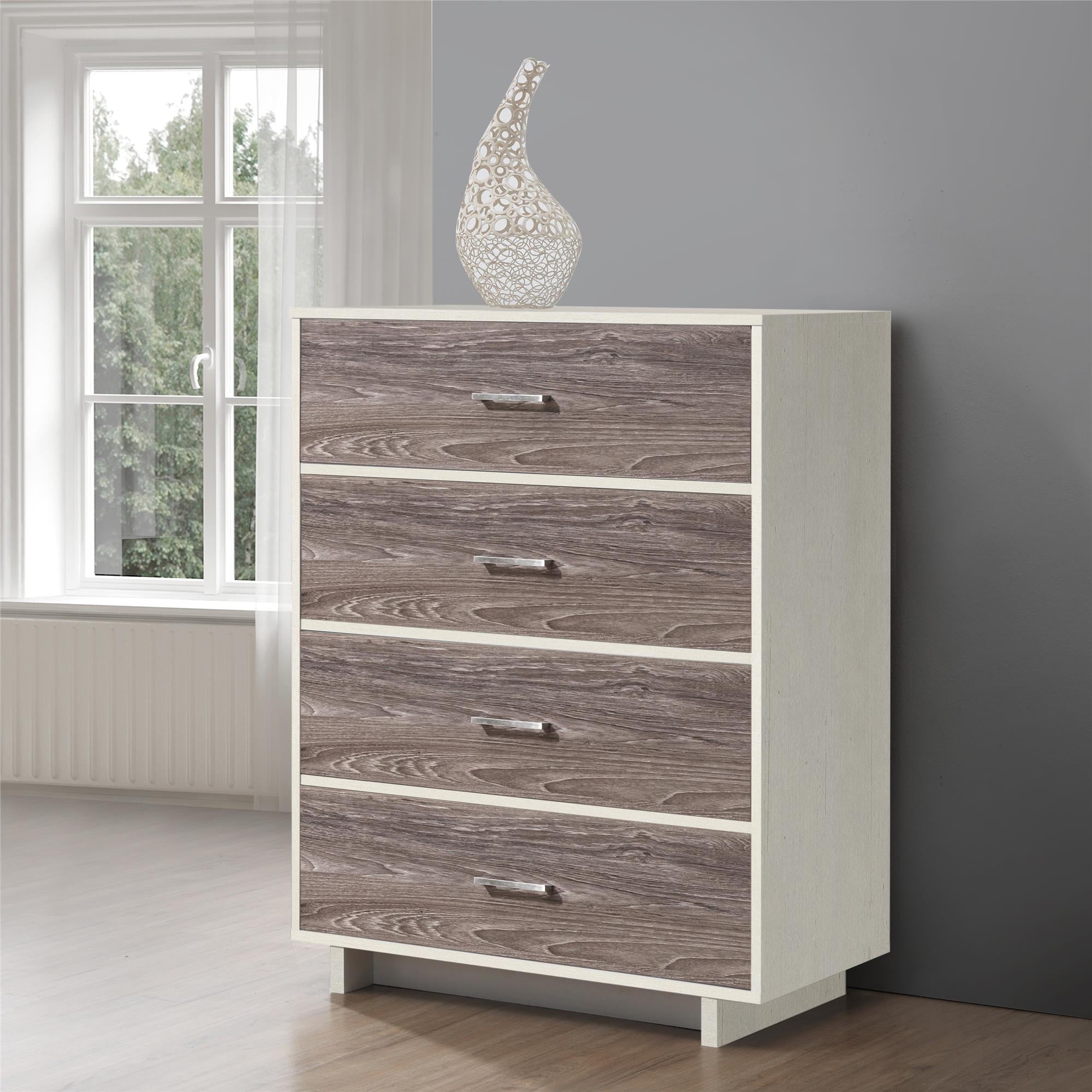 Ameriwood Home Lennon Tall 5 Drawer Dresser, Medium Brown and Faux Rattan