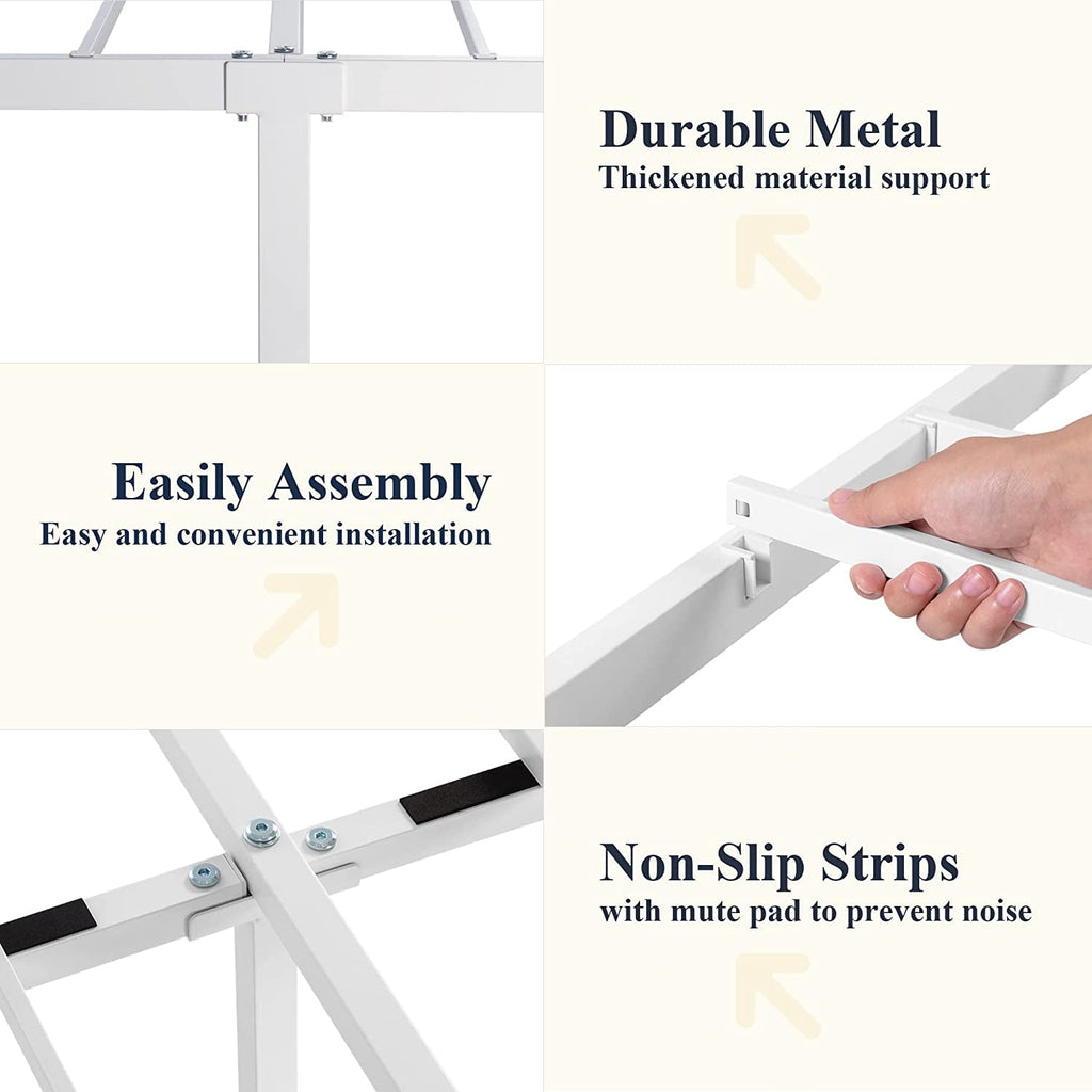 Allewie Queen Size Metal Platform Bed Frame with Victorian Style Wrought Iron-Art Headboard/Footboard, White