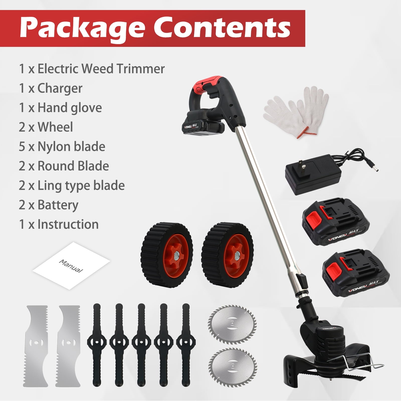 24V 800W Electric Grass Trimmer Cordless With Brushless Electric Machine, Battery Weed Eater, Electric Weed Wacker, Lawn Mower Cordless Pruning Cutter Weed Wacker Garden Trimming Tool