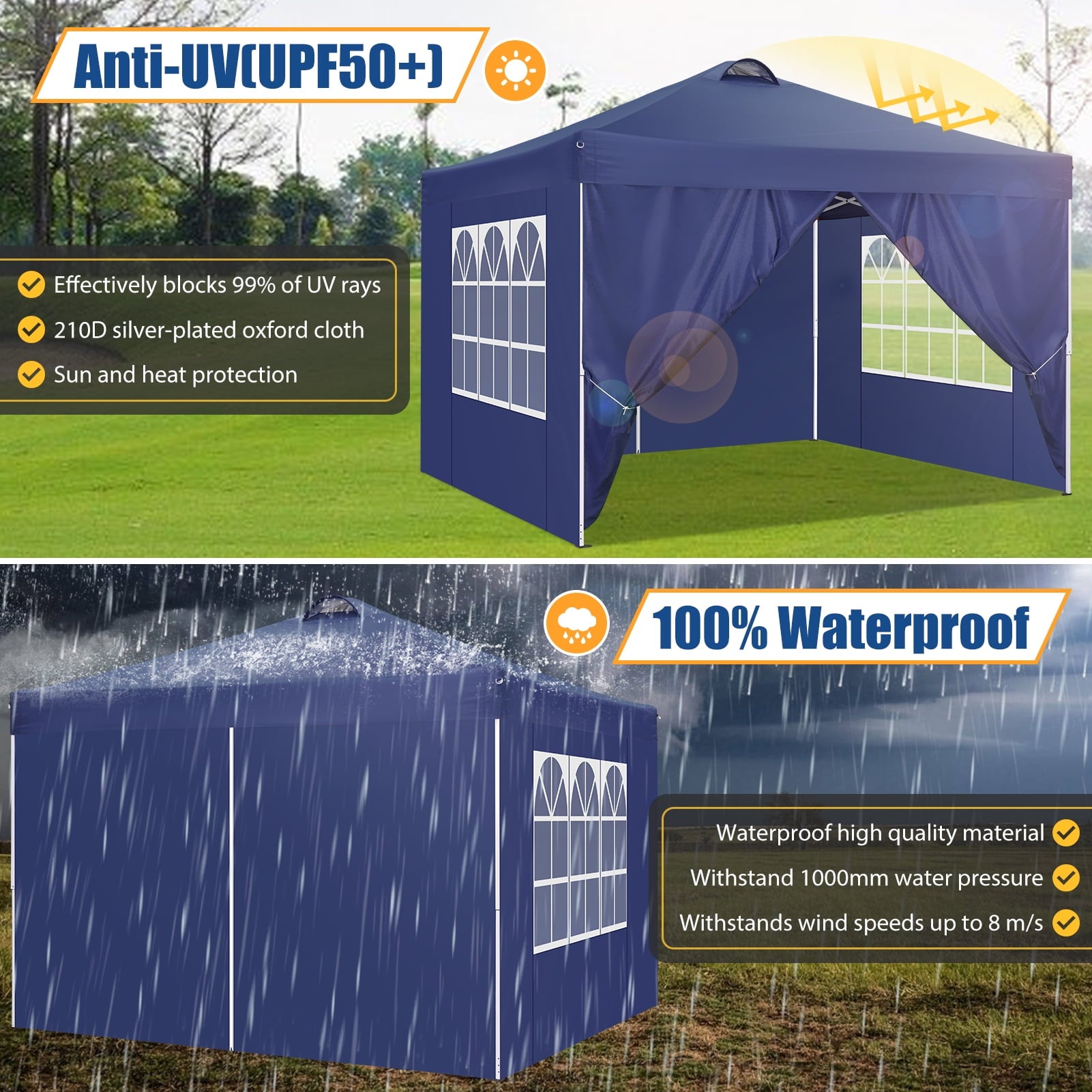 10'x10' EZ Pop Up Canopy with Top Vent, Large Commercial Tent, Waterproof and Sunproof with 4 Removable Sidewalls, Suitable for Weddings come with 4 Sandbags (Black)