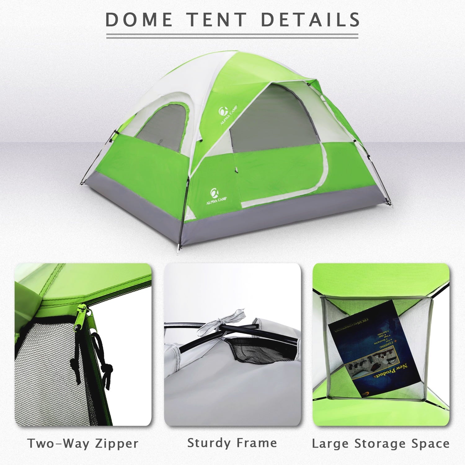 Alpha Camper 2-Person Camping Dome Tent Waterproof Portable Tent with Carry Bag, Blue