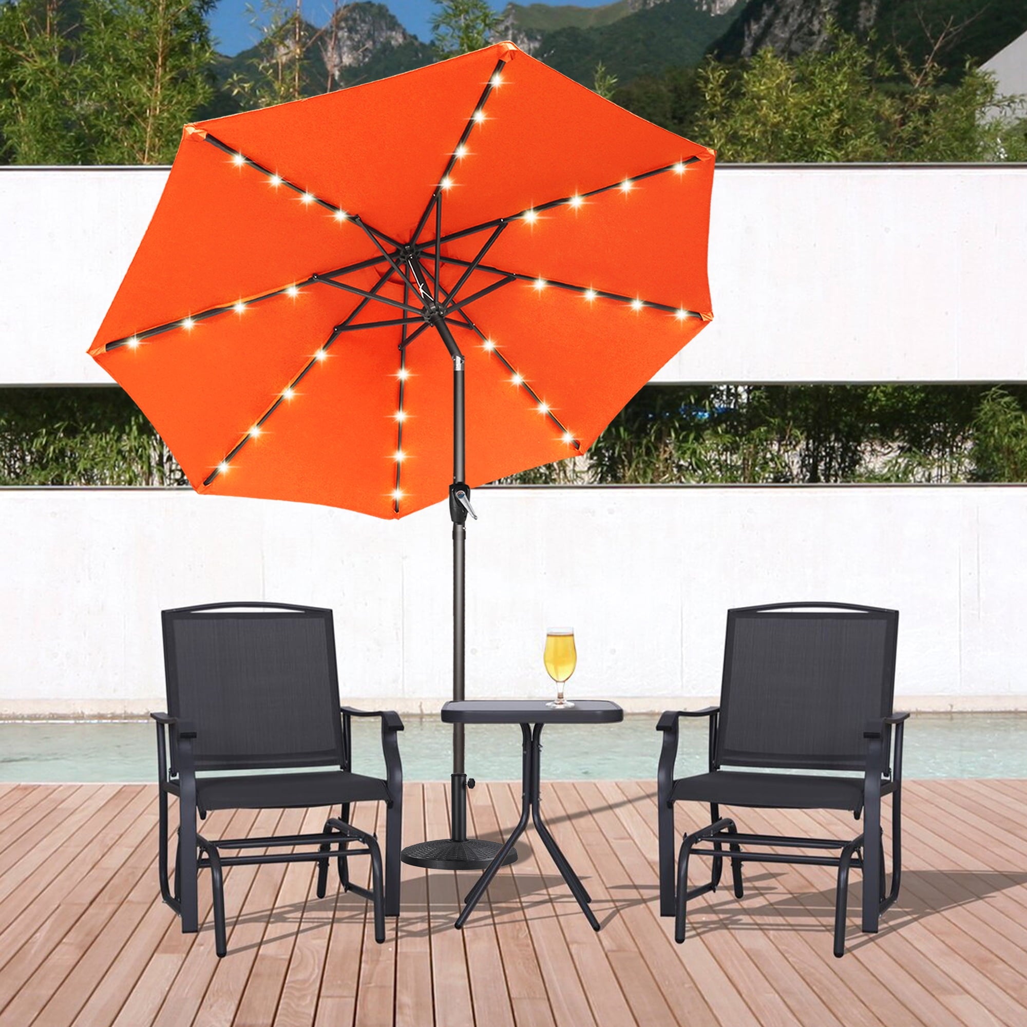 ABCCANOPY 7.5ft Patio Solar Umbrella LED Outdoor Umbrella with Tilt and Crank, Turquoise