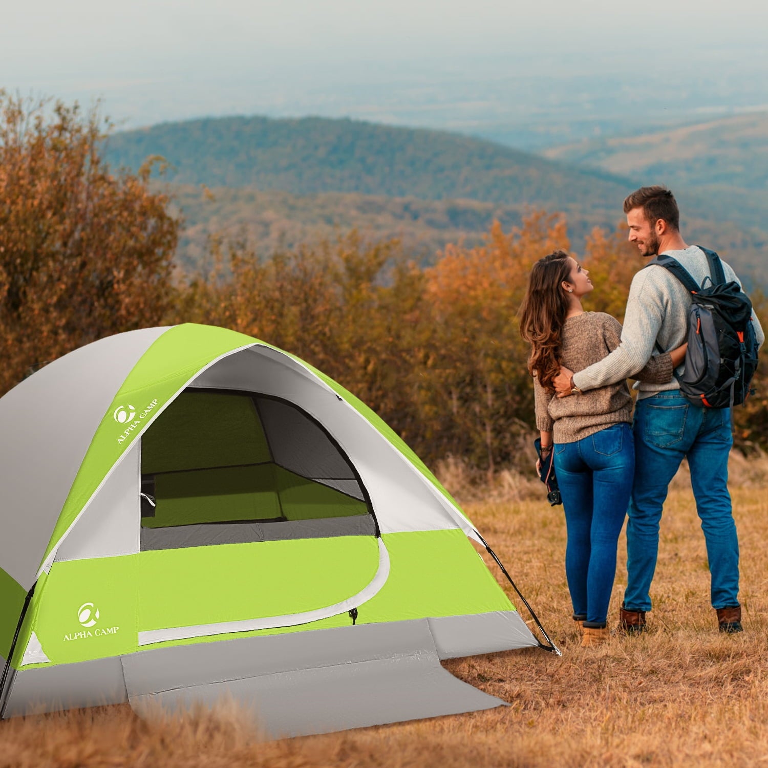 Alpha Camper 2-Person Camping Dome Tent Waterproof Portable Tent with Carry Bag, Blue