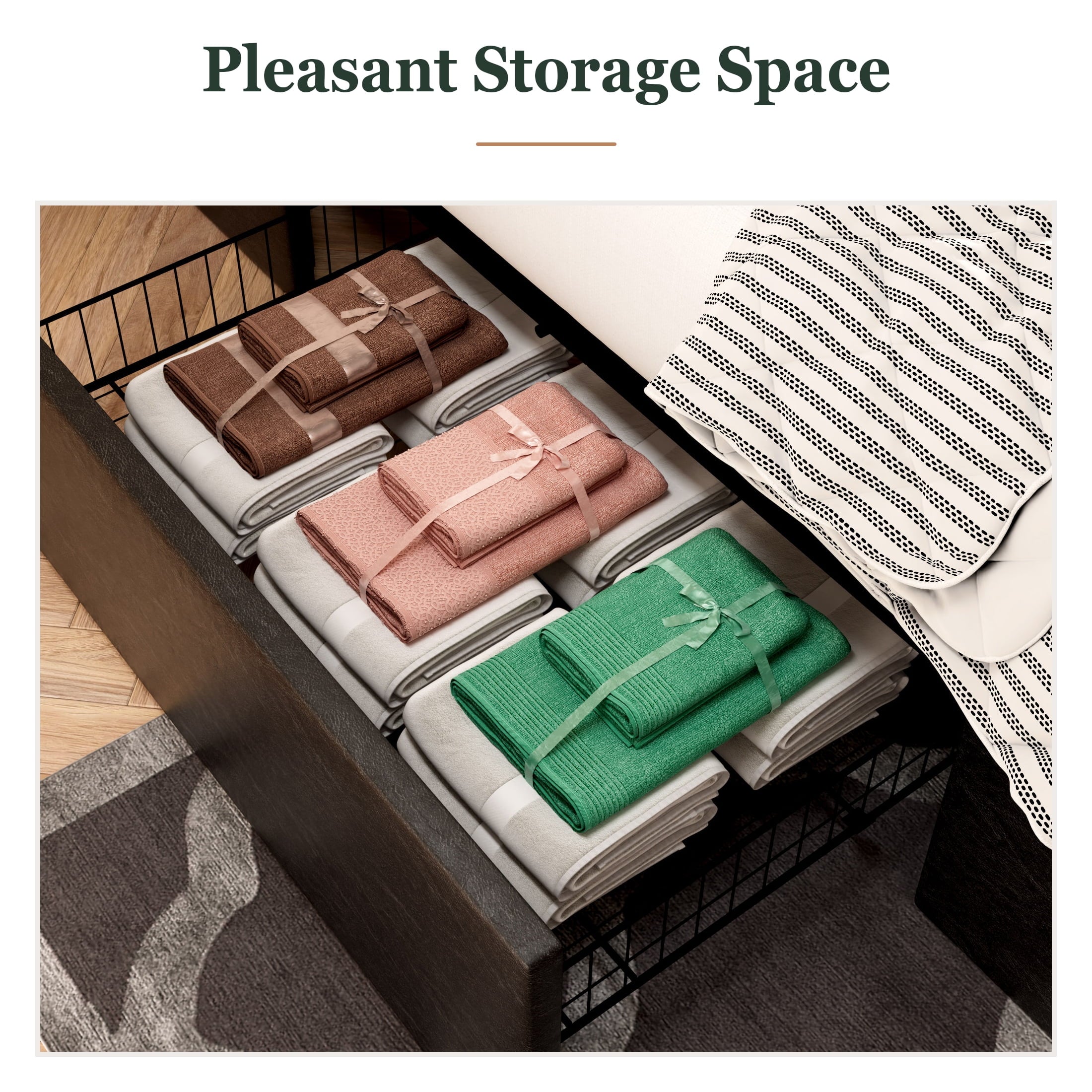 Amolife Queen Size Upholstered Platform Bed Frame with 3 Storage Drawers and Wooden Slats, Dark Gray