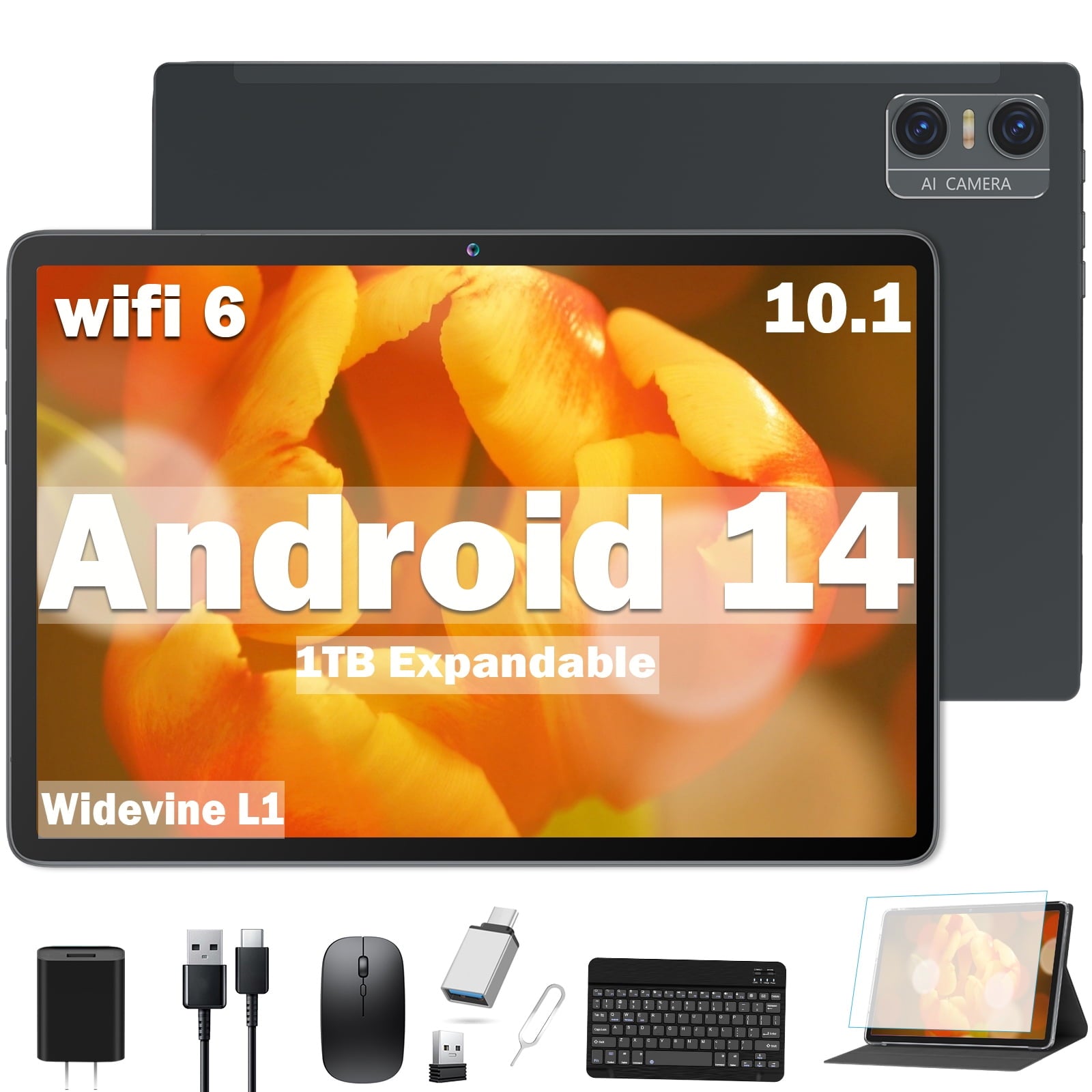 Android 13 Tablet 10.1" Android Tablet, 4gb+64gb Storage Tablet with Keyboard, Google GMS Certified, Dual 13MP+5MP Camera, WiFi, Bluetooth, GPS, IPS Full HD Display