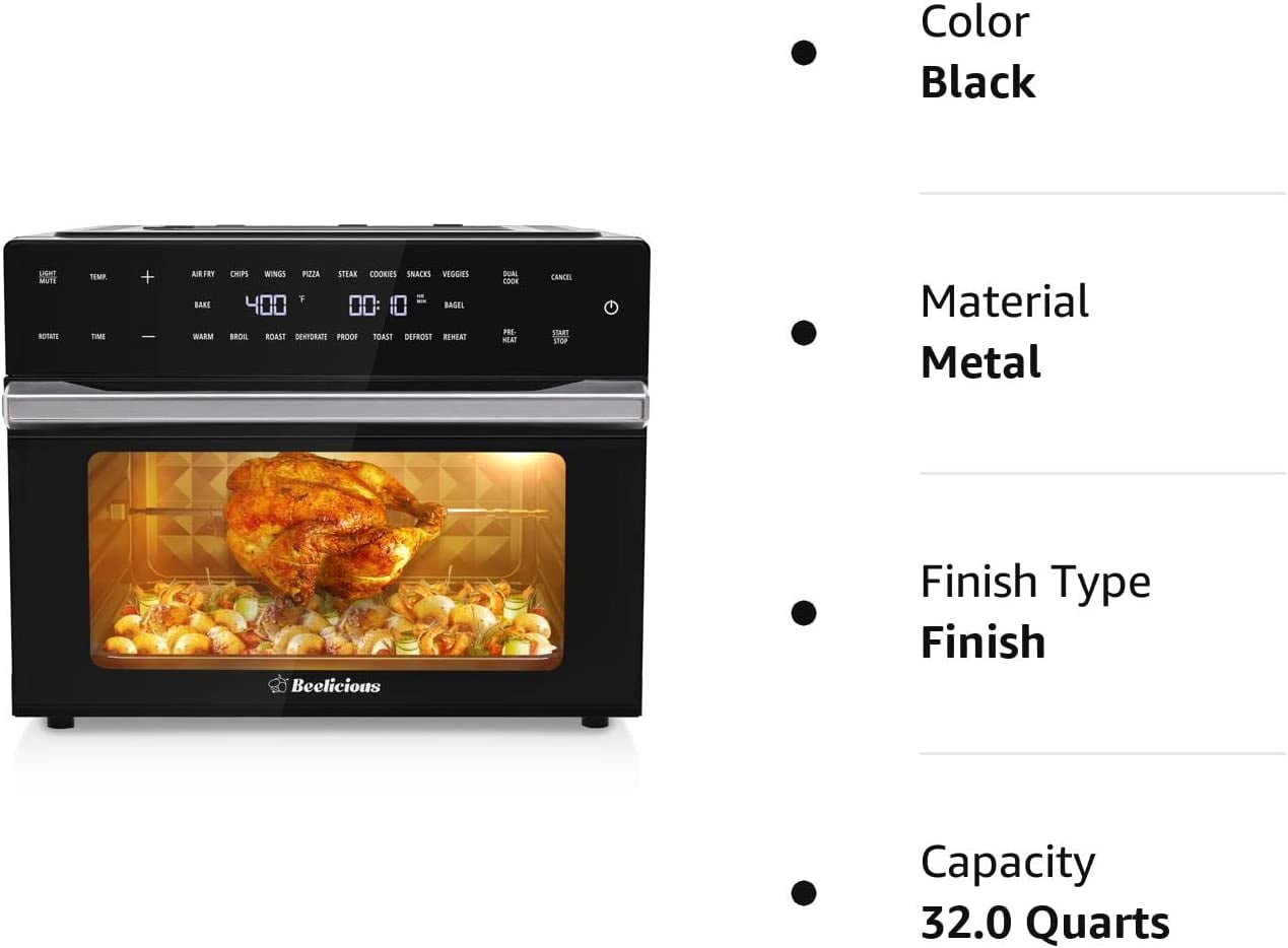 Beelicious 32 QT Large Air Fryer Ovens, Toast Oven with Rotisserie and Dehydrator, 19-in-1 Convection  Countertops Oven Combo, 6 Accessories
