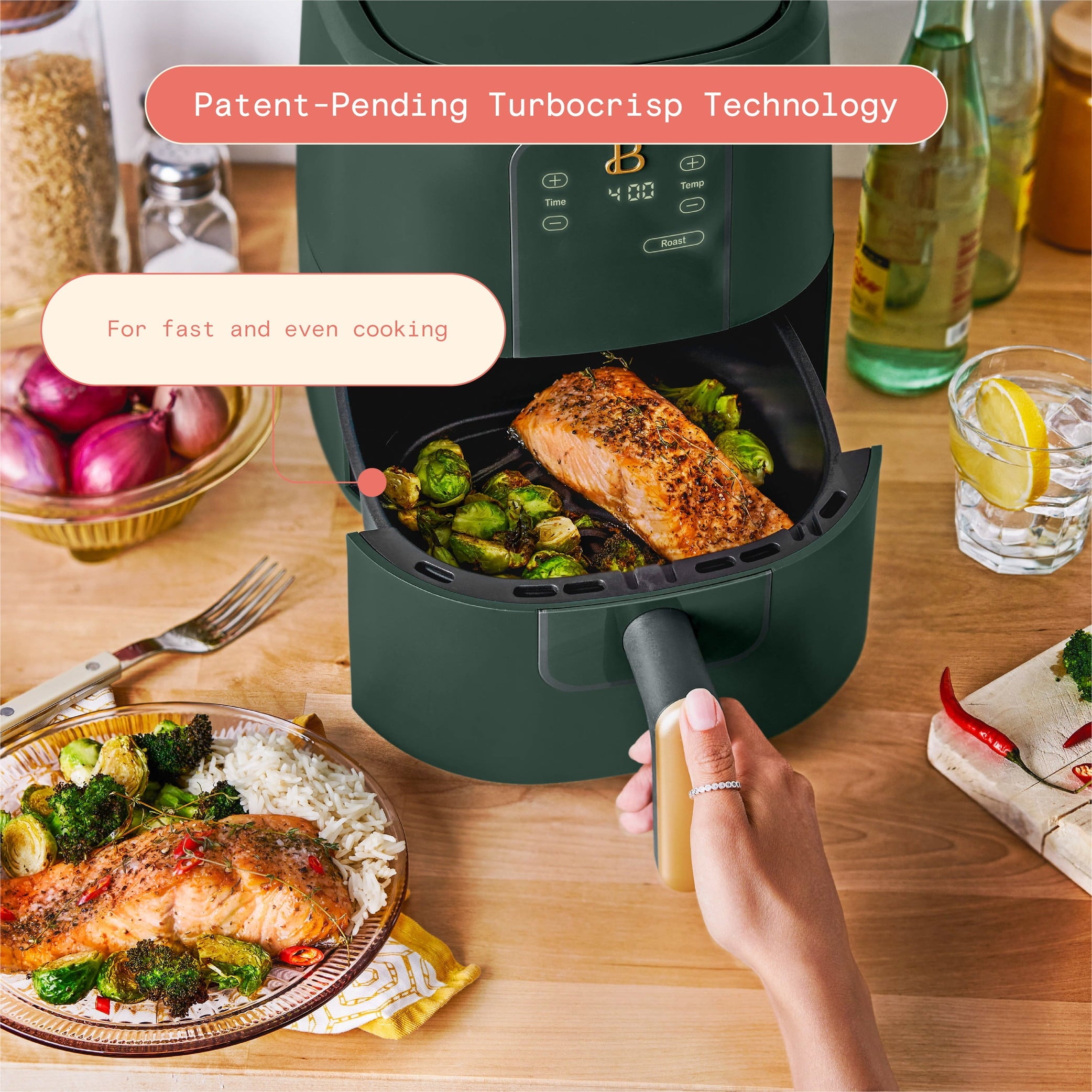 Beautiful 3 Qt Air Fryer with TurboCrisp Technology, White Icing by Drew Barrymore