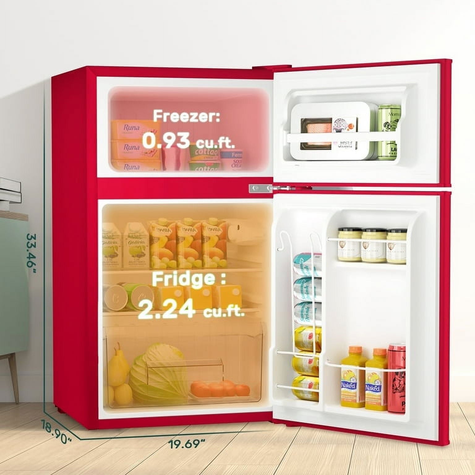 Auseo 3.1 Cu.Ft Double Door Mini Fridge with Freezer, Compact Retro Refrigerator for Dorm, Office, Bar, Bedroom, Black