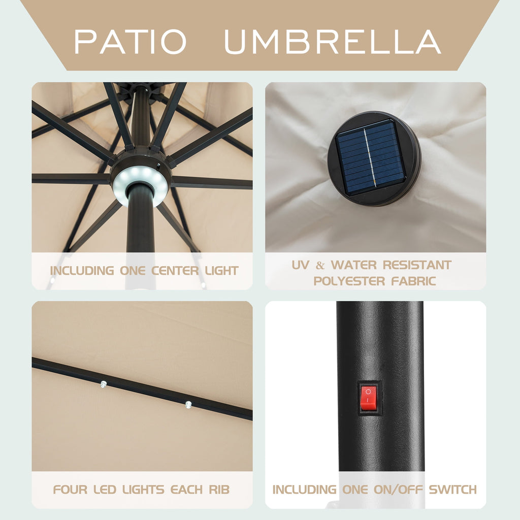 Autlaycil 10 ft Solar Patio Umbrellas with 40 LED lights for Market Outdoor Pool, Steel Tilt Crank, Navy Blue