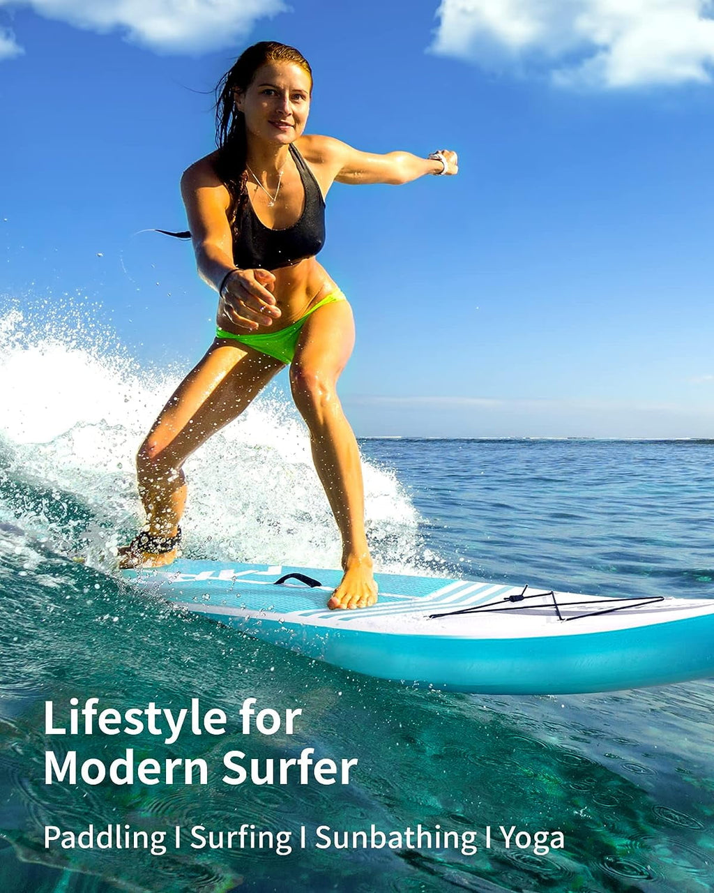 10' Inflatable Stand up Paddle Board 6' Thick  SUP Paddle Board with Paddleboard Accessories Triple Action Pump Fishing Green