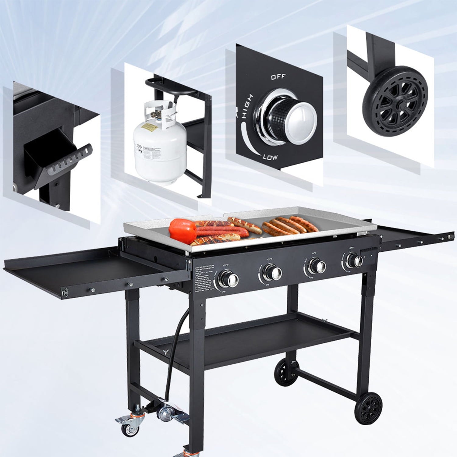 AKIUDEX 4-Burner 36" Propane Outdoor Barbecue Griddle Station Flat Table Top Gas Grill Griddle for Camping