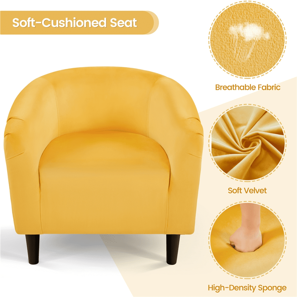 Alden Design Upholstered Velvet Club Accent Chair for Living Room, Yellow