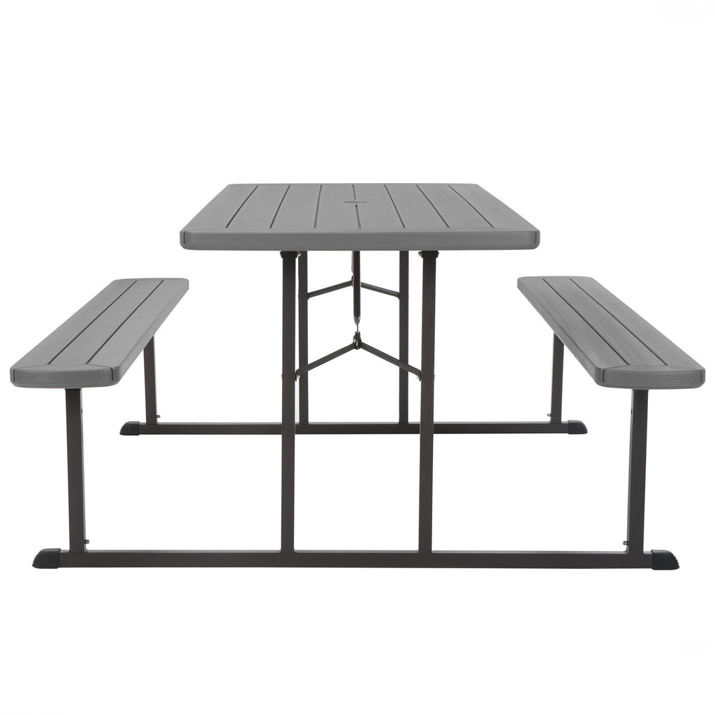 6 ft. Folding Blow Mold Picnic Table, Taupe Wood Grain with Brown Legs