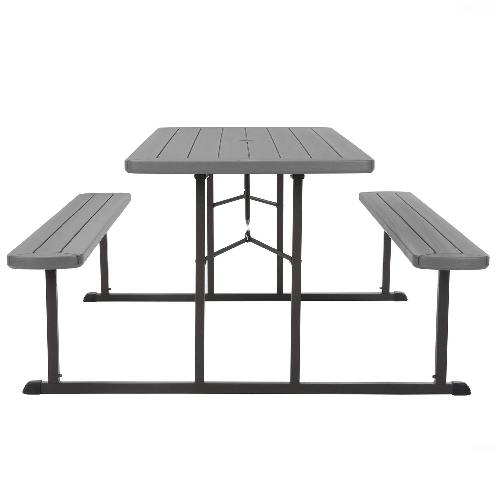 6 ft. Folding Blow Mold Picnic Table, Taupe Wood Grain with Brown Legs